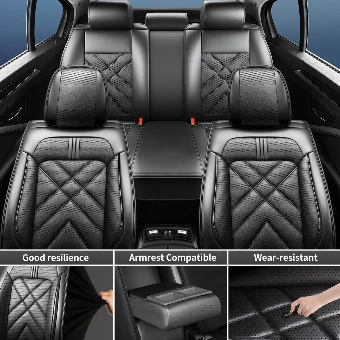 YOGLOD RAV4 Car Seat Covers Custom Fit for Toyota RAV4 2013-2025 2026, Full Coverage Leather Waterproof Breathable Seat Covers Full Set, Automotive Seat Protectors, Airbag Compatible(5 Seats, Black)