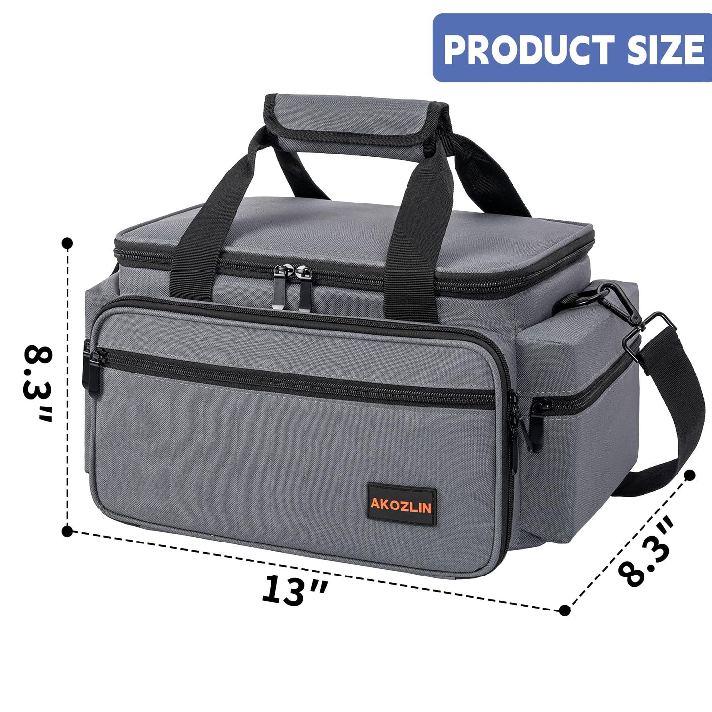 AKOZLIN Cable File Bag DJ Gig Bag Cord Organizer Case with Detachable Dividers for Laptop,DJ Gear, Sound Instrument and Music Equipment Accessories 13"×8.3"×8.3" Grey