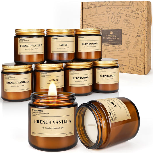 9 Pack Soy Candles for Home Scented |（Vanilla/Amber/Cedarwood） Long-Lasting 270 Hours, Natural Scented Candles Gift for Women & Men, Birthday, Mother’s Day, Christmas, Thanksgiving
