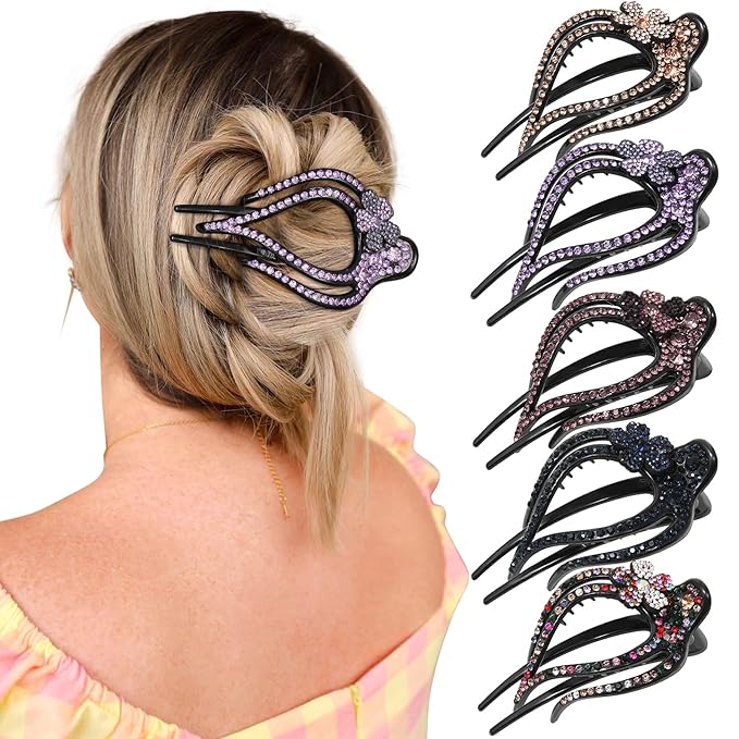 French Concord Flat Hair Clips - 6PCS Curved Hair Claw No Slip Hair Clips Volume Strong Hold Clip Hair Claw for Women Girls (5PCS Spark Curved(Medium,4"))