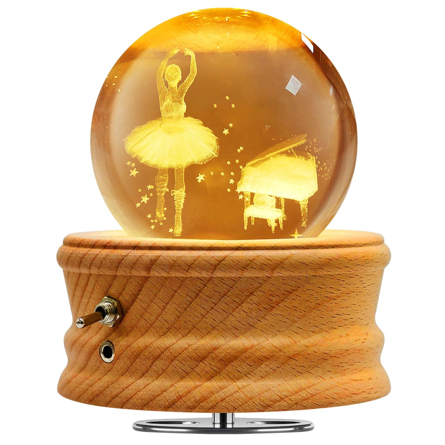 Hwawhin 3D Crystal Ball Music Box with Projection LED Light and Rotating Wooden Base for Christmas, Birthday, Valentine's Day - Music Boxes for Women, Mums and Girls