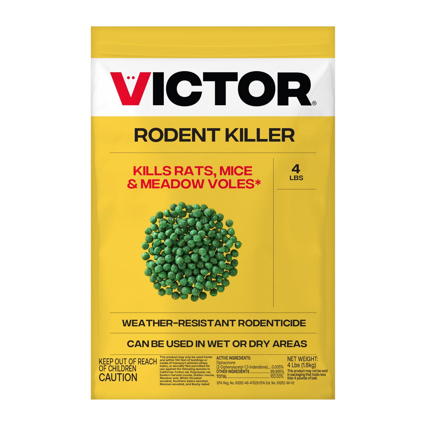 Victor Rat Poisoning for Inside & Outdoor Use - Kills Rats, Mice, Meadow Voles, Mouse Poisoning for Indoor & Outside Areas, Ready-to-Use, Yellow, M925, 4 lbs