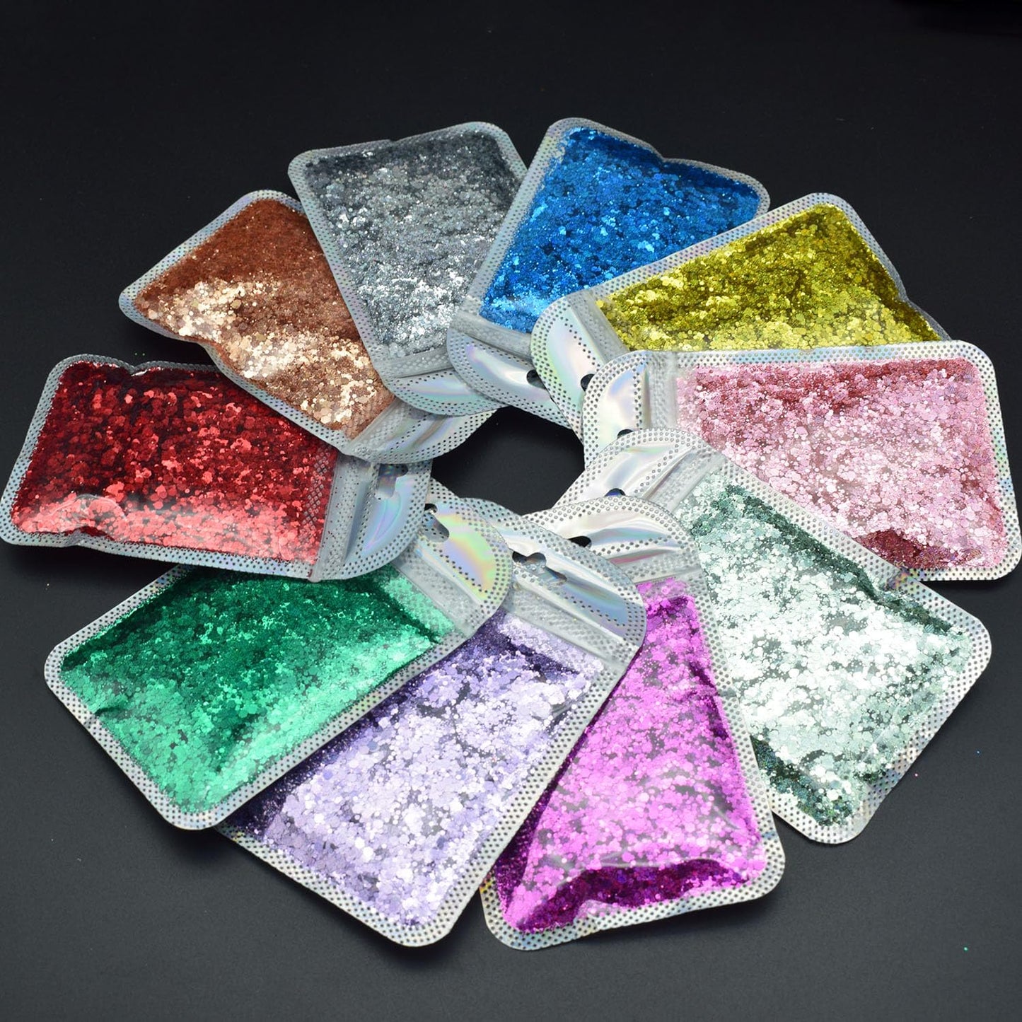 10 Bags Chunky Glitter, Foluvinzzis Holographic Hexagon Crafts Sequins Mix Glitter for Tumbler, Resin, Epoxy, Slime, Holiday Decoration, Nail Arts, Printing, Face, Hair, Makeup
