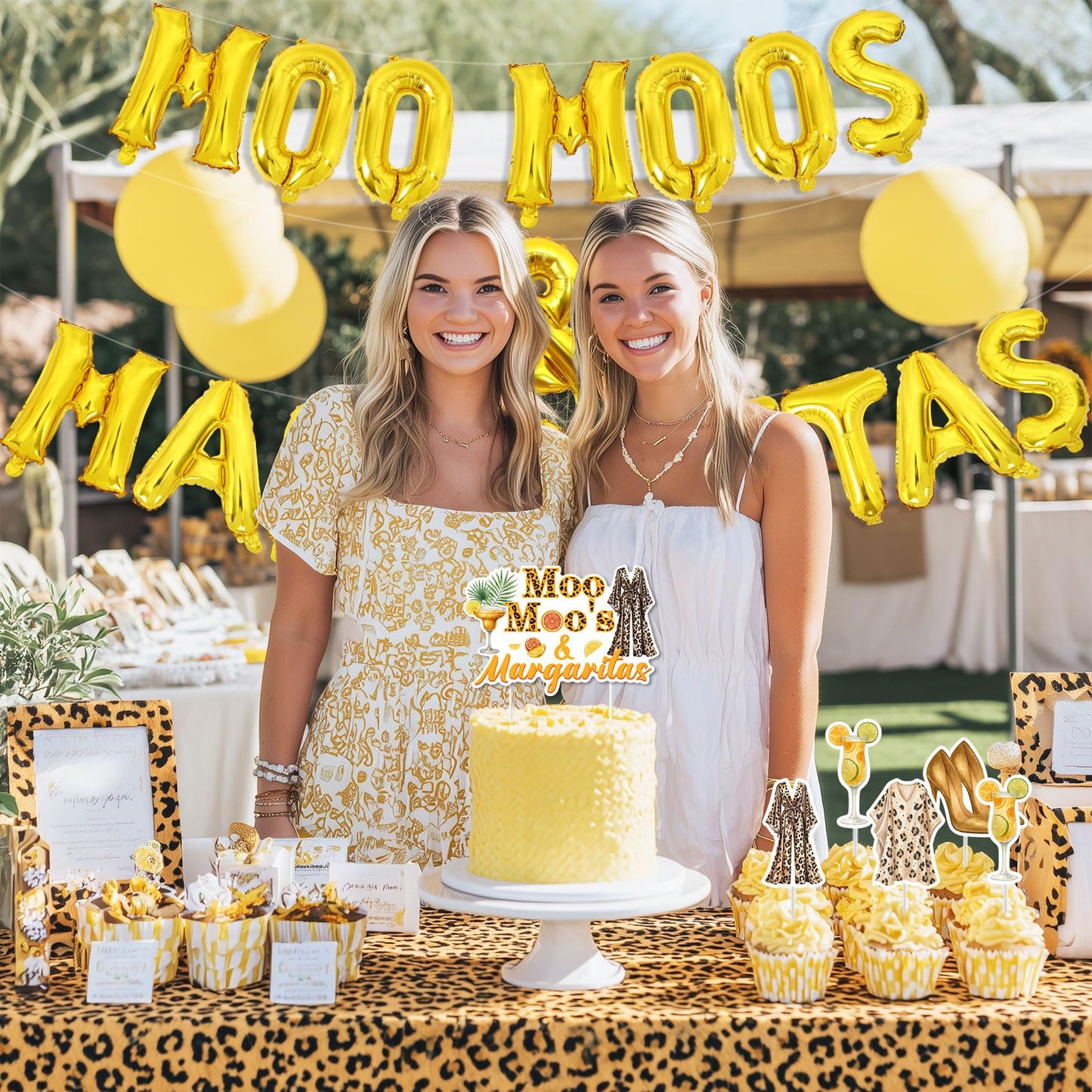 Moo Moos and Margaritas Decorations Gold Moo Moos & Margaritas Foil Balloon Banner Margarita Theme Cake and Cupcake Toppers Kit for Bachelorette Party Ladies Night Bridal Shower Birthday