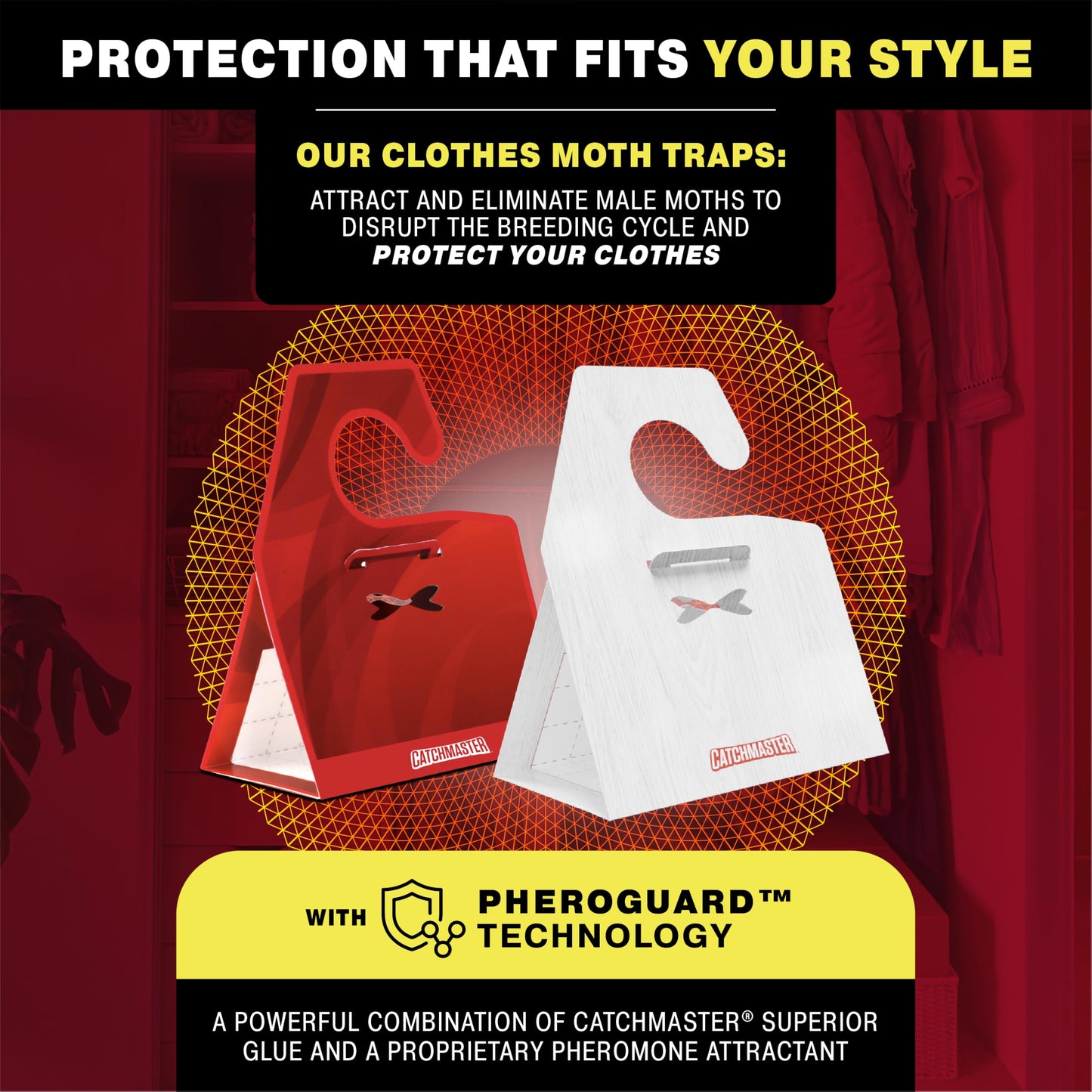 Catchmaster Clothing Moth Traps with Premium Extra Strength Odorless Pheromone Technology – Red, XL, Extra-Strength Glue – Traps & Targets Casemaking and Webbing Moths - 6-Pack