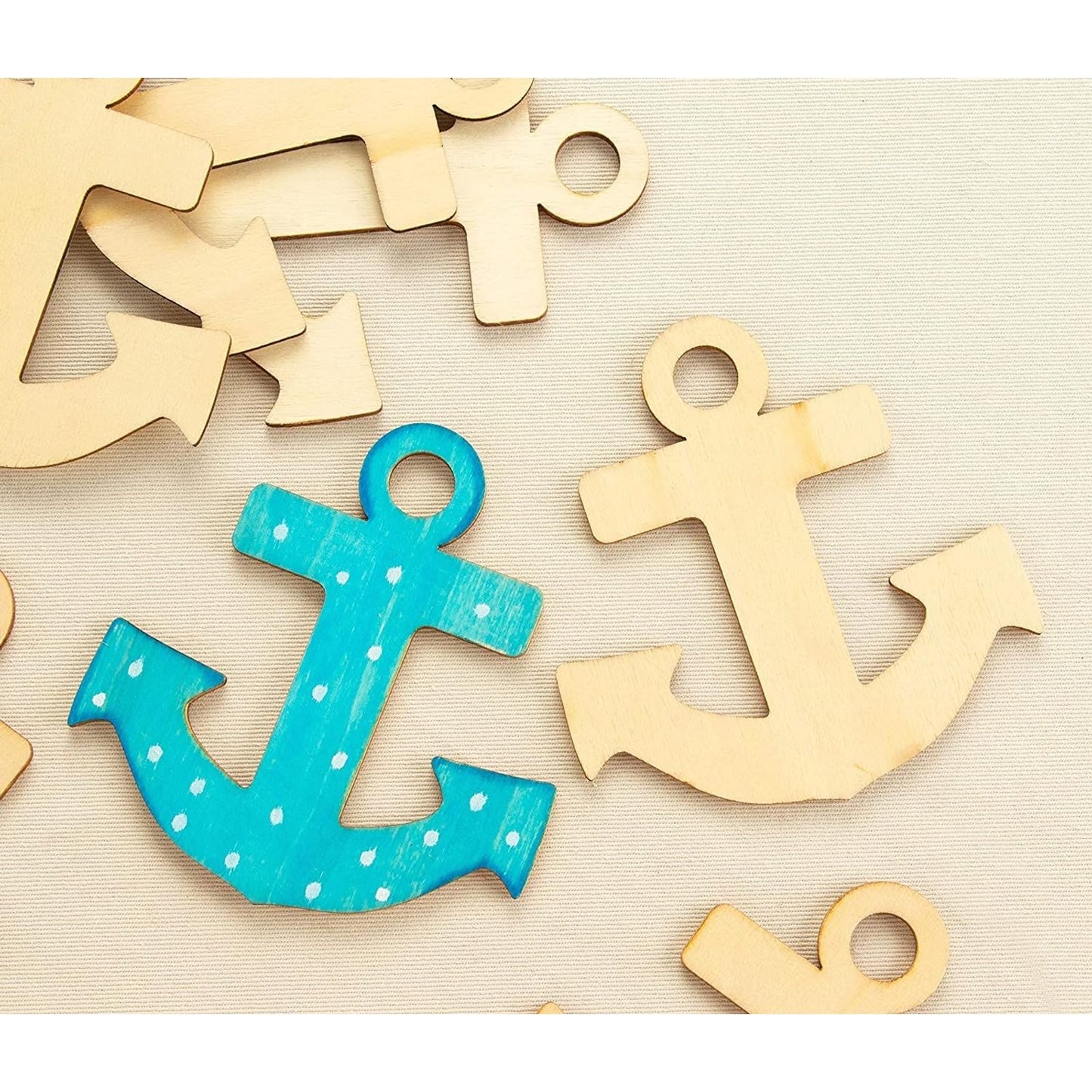 Genie Crafts Wooden Anchor Cutouts - 3.7 x 3.5 in Pack of 24 Unfinished Plywood - Craft Wood Supplies for DIY Painting & Nautical Decor - for Pirate Craft Projects
