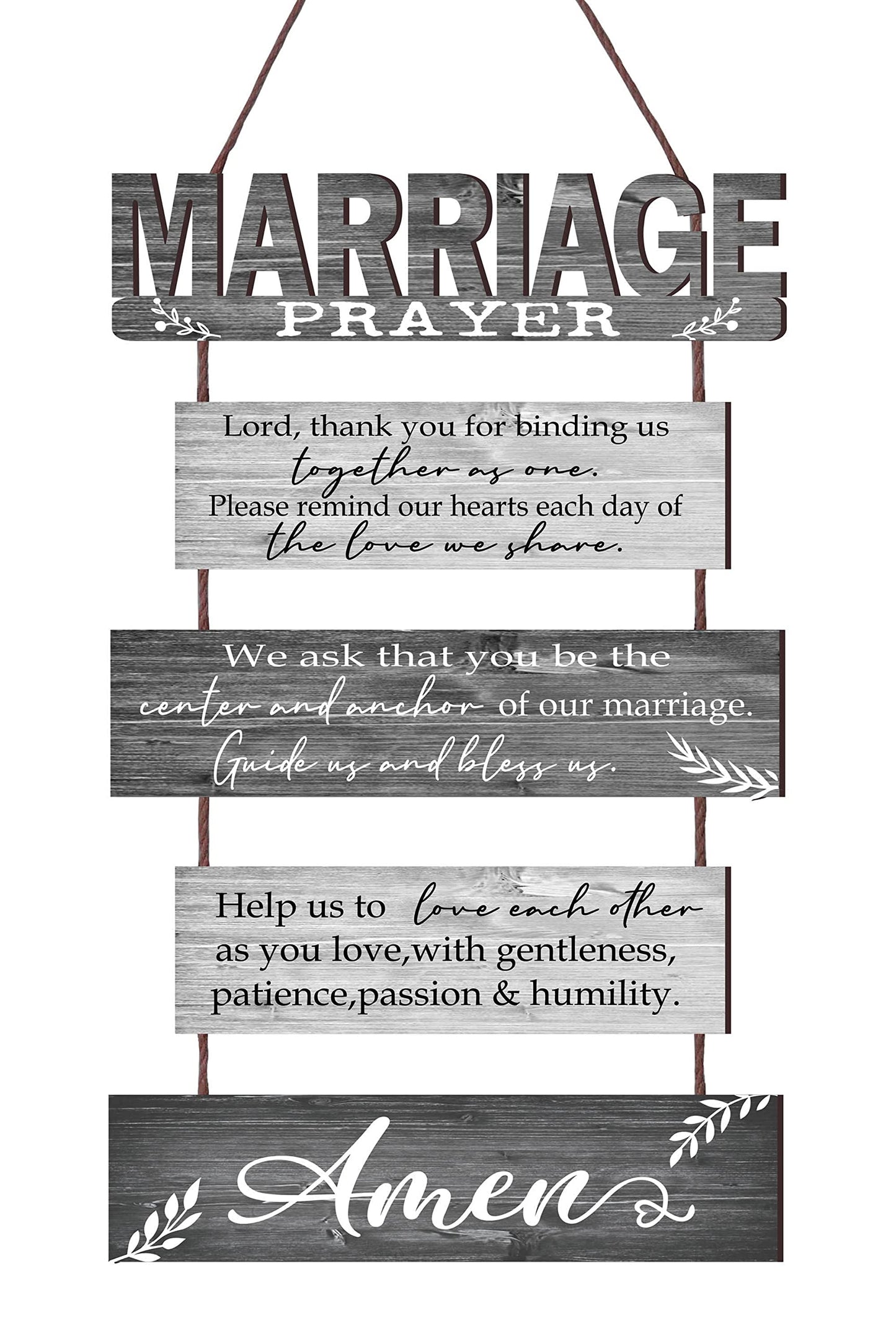 Buecasa Marriage Rustic Sign with 5pcs Panels Strung Together - Bridal Shower Gift for Couples Wife Husband - Christian Religious Inspiring Home Decor Newlywed