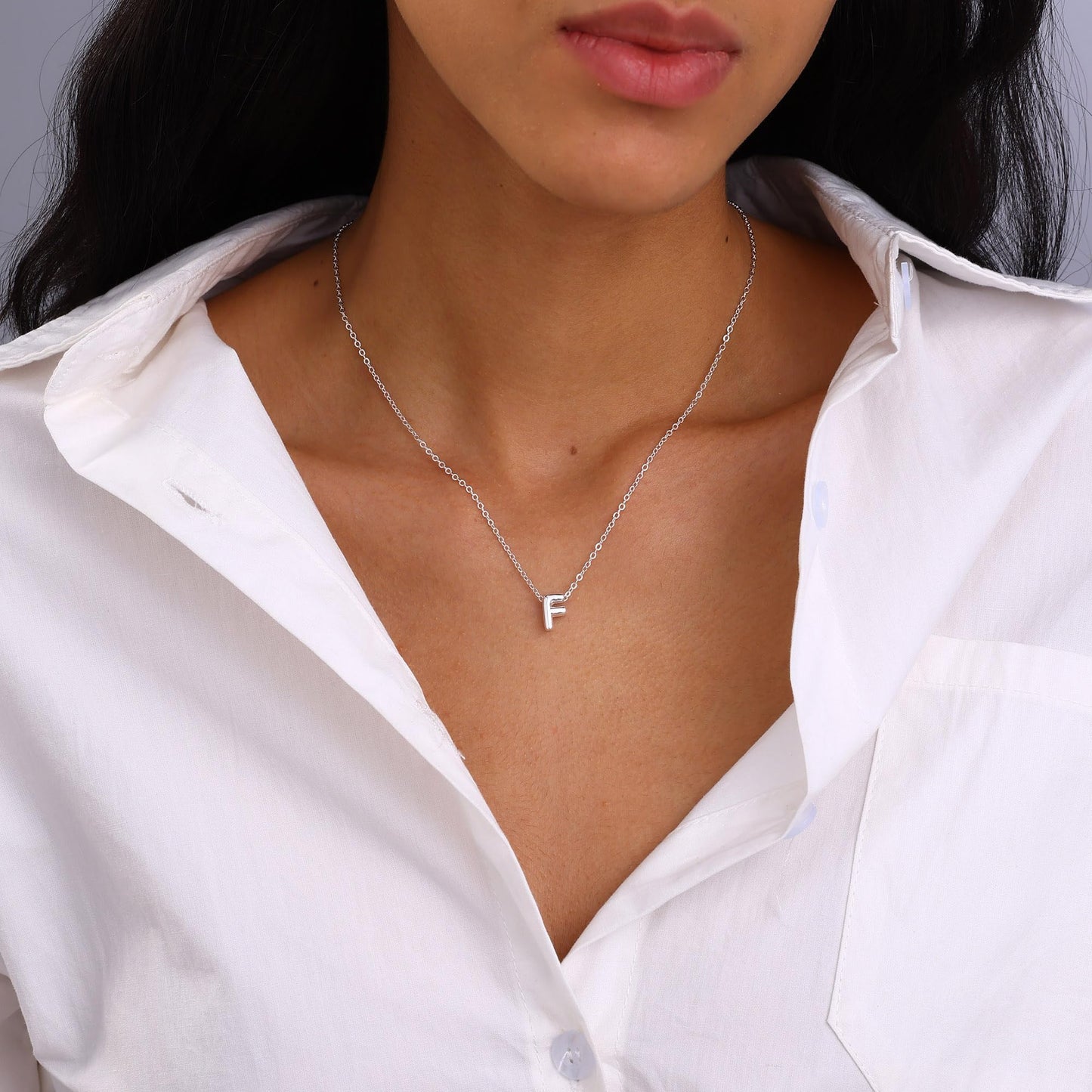 CUEZIY Bubble Silver Letter Necklace Initial Necklaces for Women Dainty Personalized Charm Pendant Name Necklace Cute Non Tarnish Fashion Accessories Teen Gift Trendy Stuff Silver Jewelry Gifts