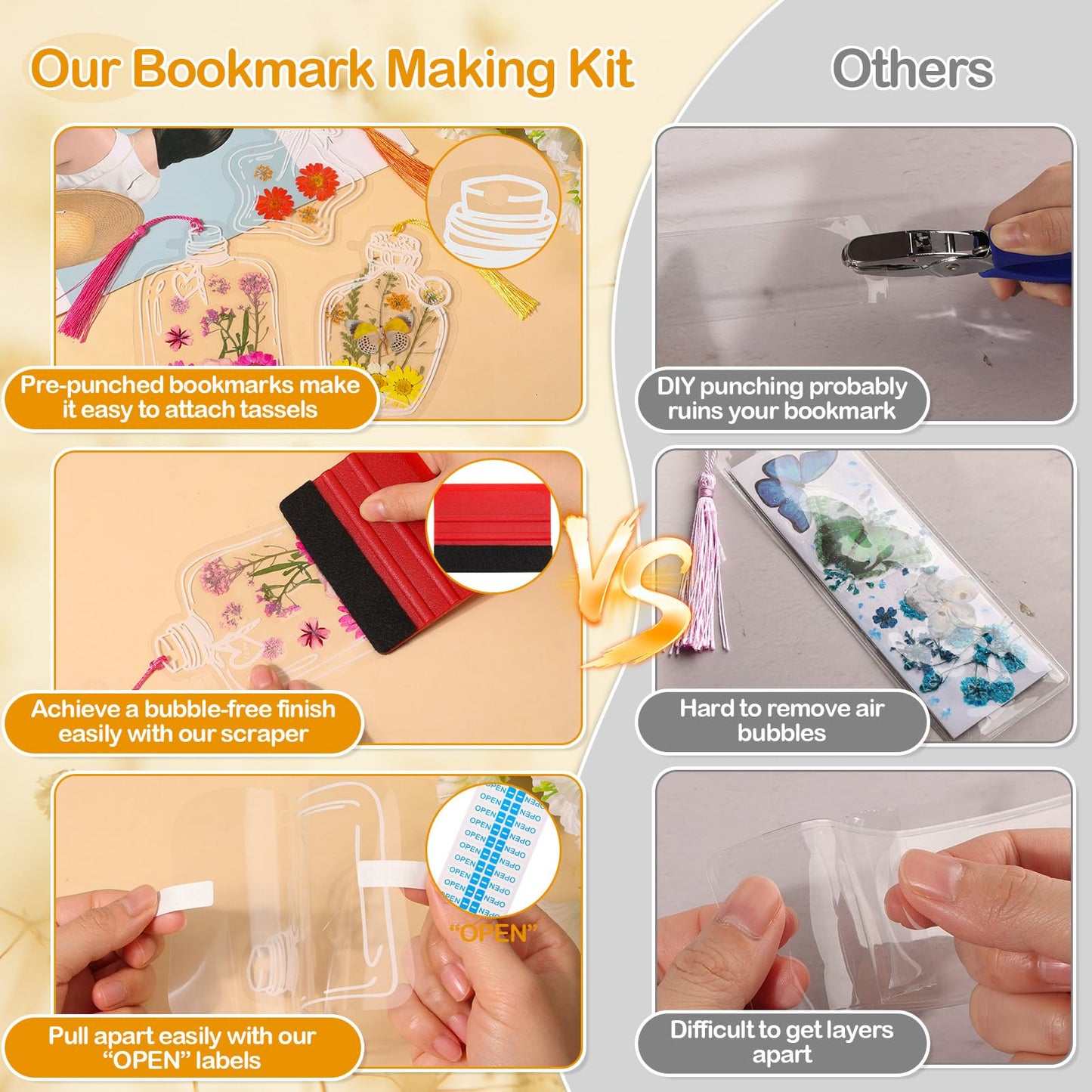212 PCS Pressed Flower Bookmark Making Kit, DIY Clear Bottle Bookmark Kit with Dried Flower Tassel Butterflies Open Sticker Tweezer, DIY Projects Party Favor Gift for School Reading Adult Book Lovers