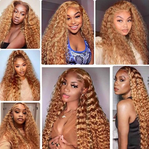 Fabimiya Human Hair Bundles 28 30 32 Inch Light Brown P27/30 Deep Wave 100% Unprocessed Wave Bundles Human Hair for Black Women Soft Sew In Bundles Human Hair with Double Weft