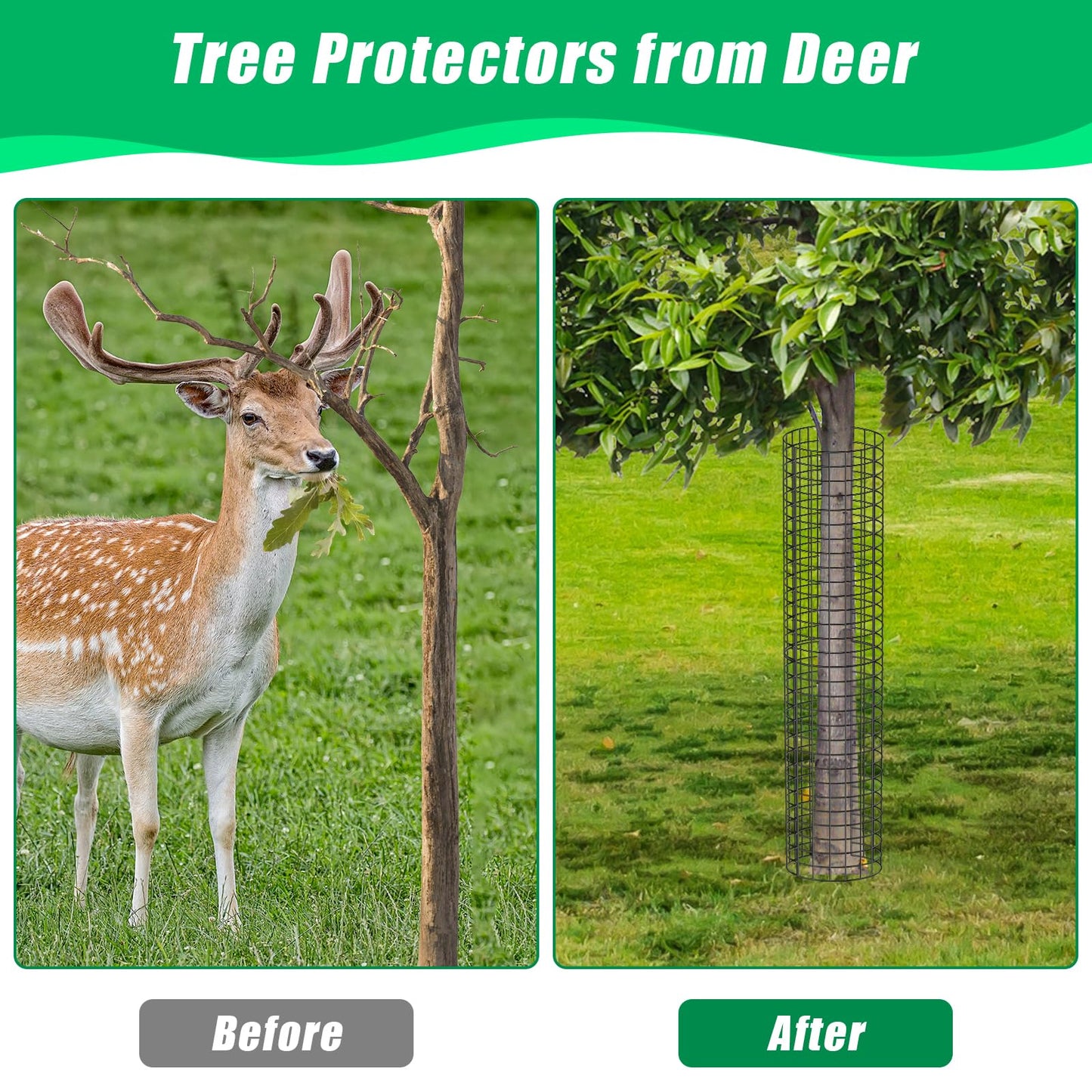 UQM Tree Trunk Protector, 12 Pcs Metal Tree Guards Trunk Protector with Glove & Metal Stakes & Zip Ties, 6 Pack Mesh Tree Bark Protector, Plant Protectors from Deer Animals Mowers Trimmers