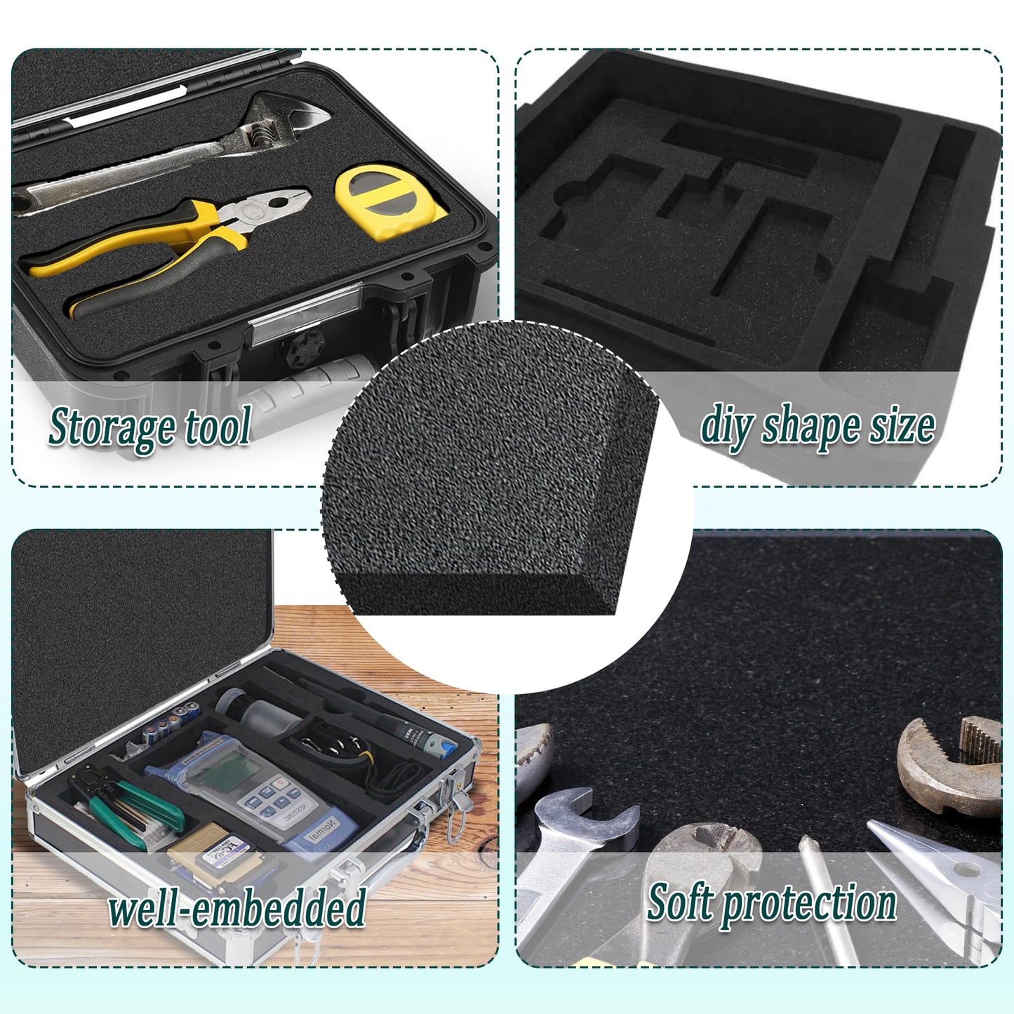 4 PCS Black Foam Padding- 16x12x1 Inch Polyurethane High Density Foam Cuttable Black Sheet Pad Cushioning Inserts for Packing Cases and Crafts