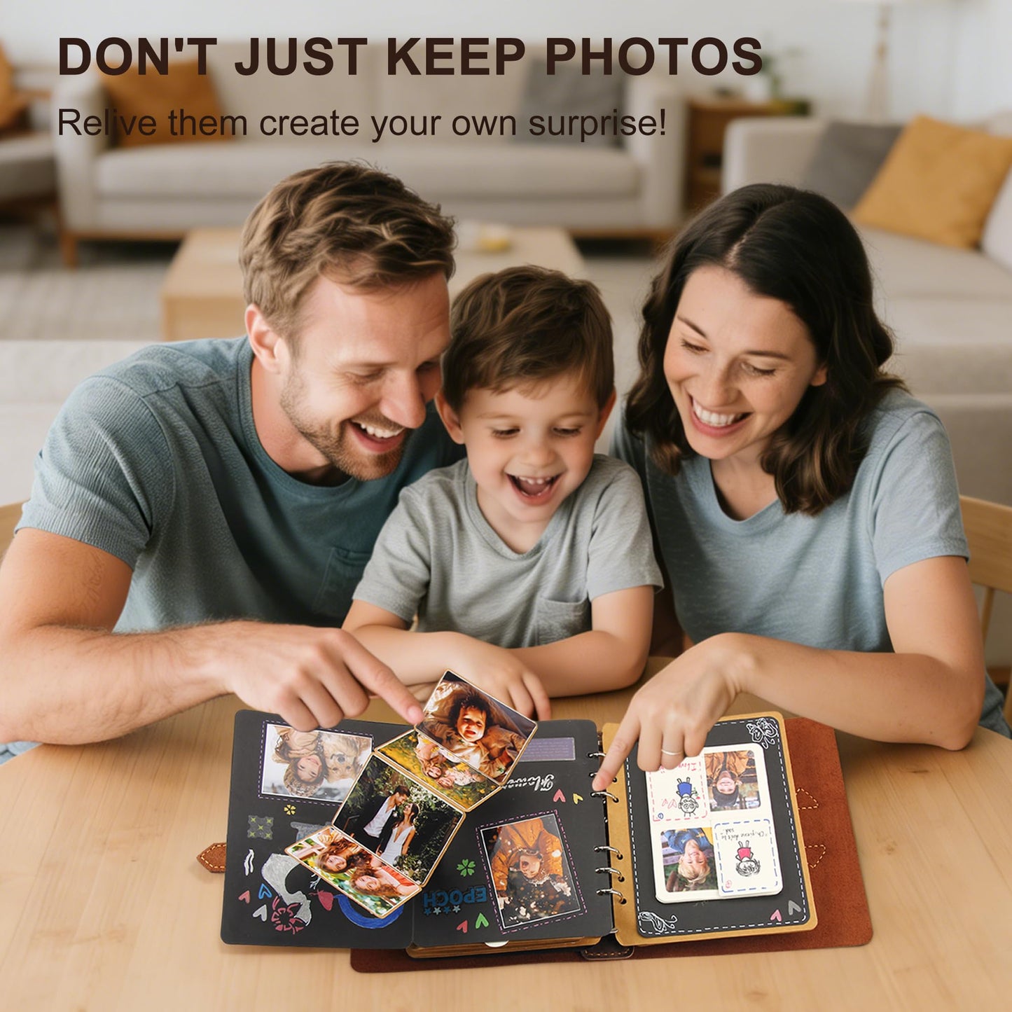 Handmade Genuine Leather Scrapbook Photo Album – DIY 3D Interactive Memory Book for Wedding, Baby, Family Photos (Travel, Anniversary, Birthday Gift)- D.Brown