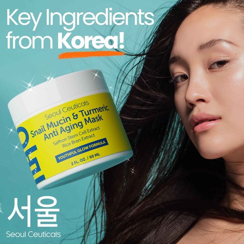 Korean Skin Care Set - Snail Mucin Glow Kit Contains Snail Hyaluronic Acid Serum + Snail Turmeric Mask + Snail Eye Cream + Snail Face Cream Moisturizer