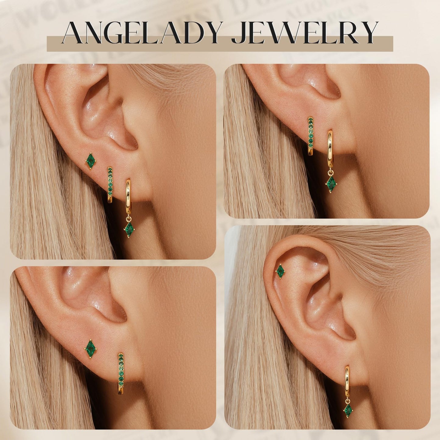 Angelady Gold Hoop Earrings Set for Women, Dainty 14K Gold Plated Green Huggies Earring, Hypoallergenic Dangle Cartilage Huggie Hoop Earring Stacks, Emerald Green Earrings Trendy Jewelry Gifts