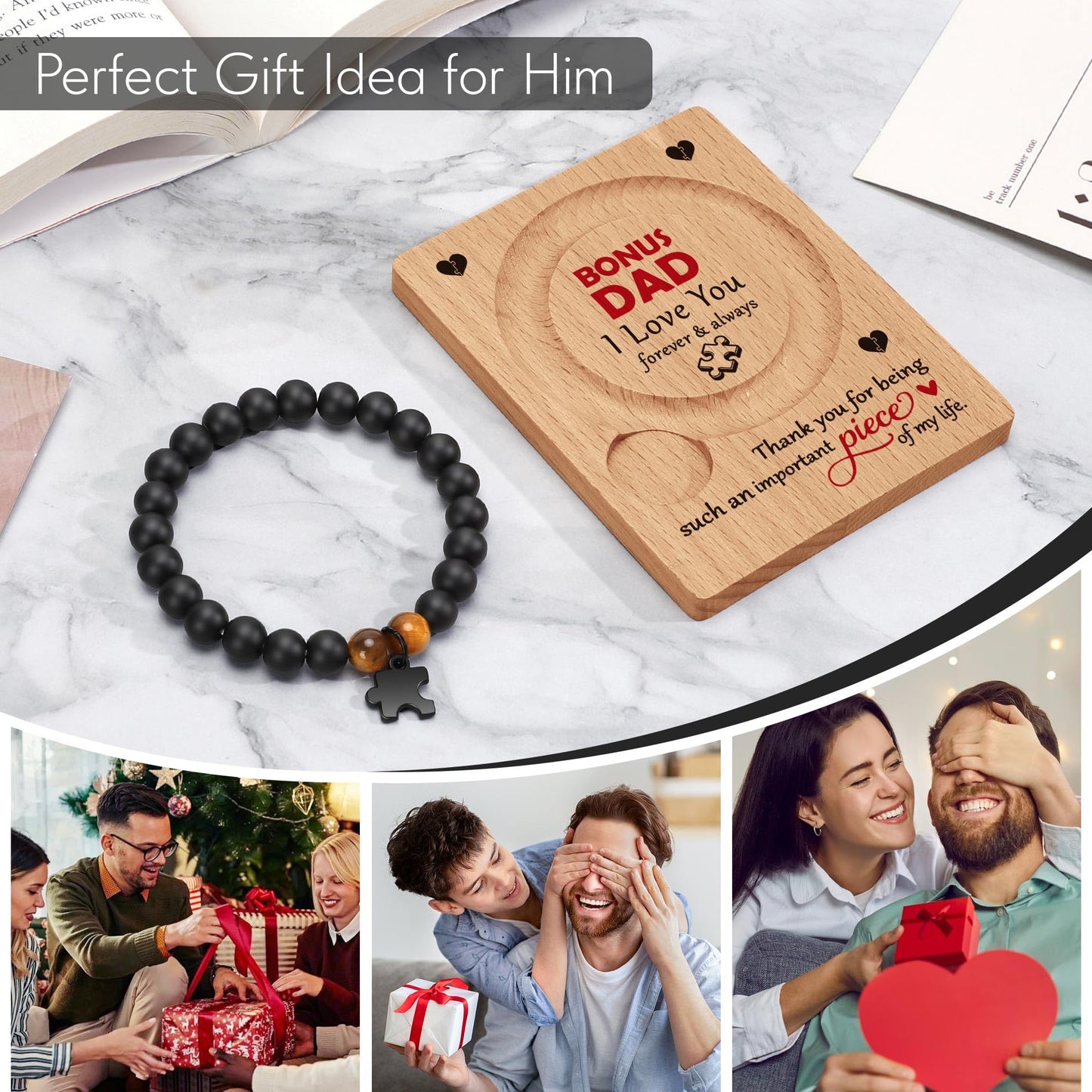 WZHENAINI Bonus Dad Gifts, Father Gift for Dad Fathers Day Birthday, from Daughter Son, Best Dads I Love You Thank You Appreciation Stepdad Bracelet Daddy Papa Father-in-law Gifts