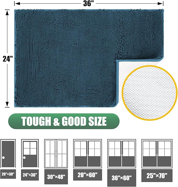IM HOME Chenille Absorbent Outdoor Doormat 60" x 36", Washable Muddy Door Mats for Dog Non Slip Indoor Doormat Dog Mat for Muddy Paw Front Inside Doormats for Entryway Atlantic Blue