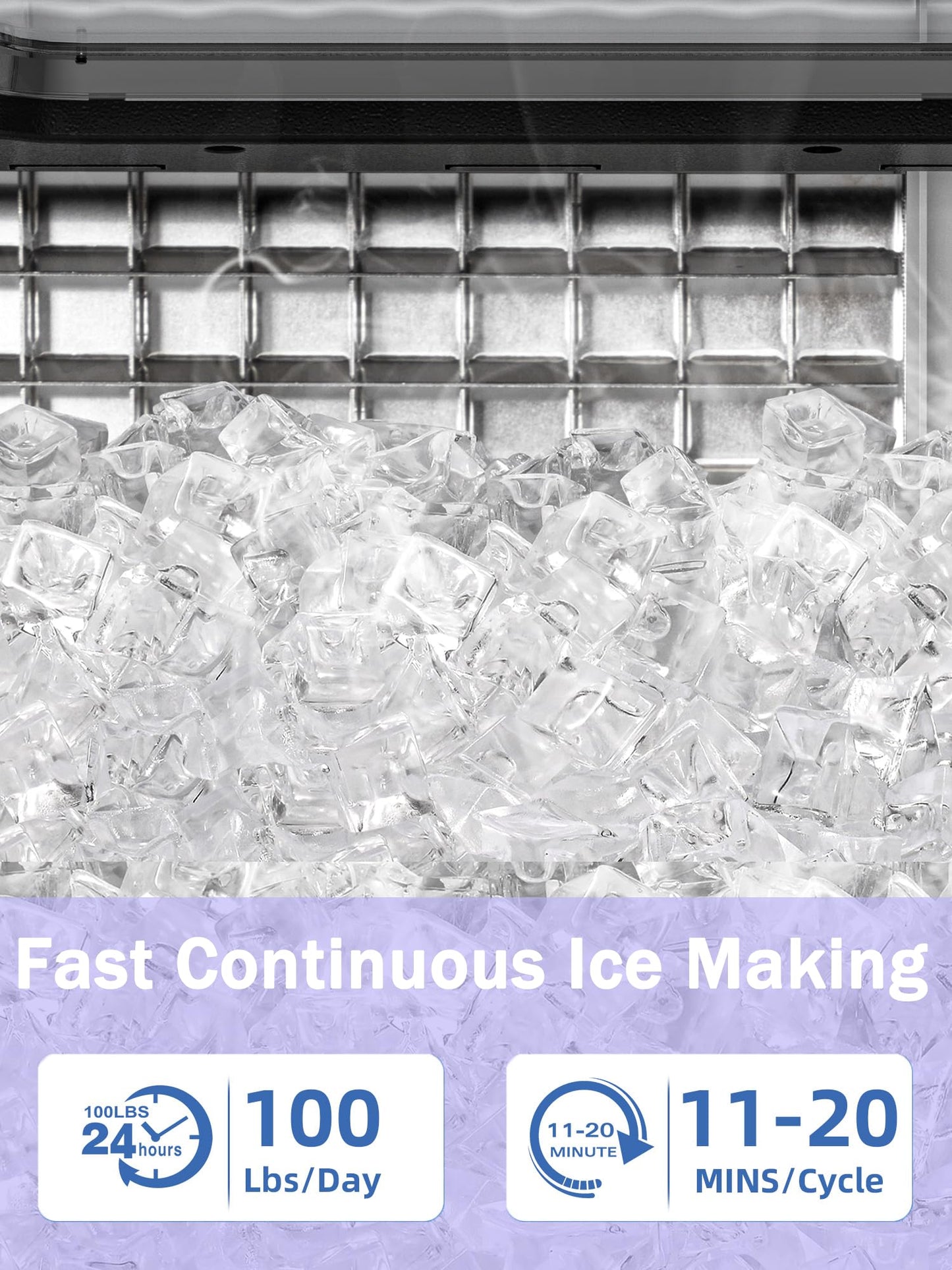 COWSAR Commercial Ice Maker Machine 100Lbs/24H, Stainless Steel Undercounter Ice Maker with 33Lbs Storage Capacity, Self-Cleaning Freestanding Ice Machine for Home, Bar, Restaurant, Office, Outdoor