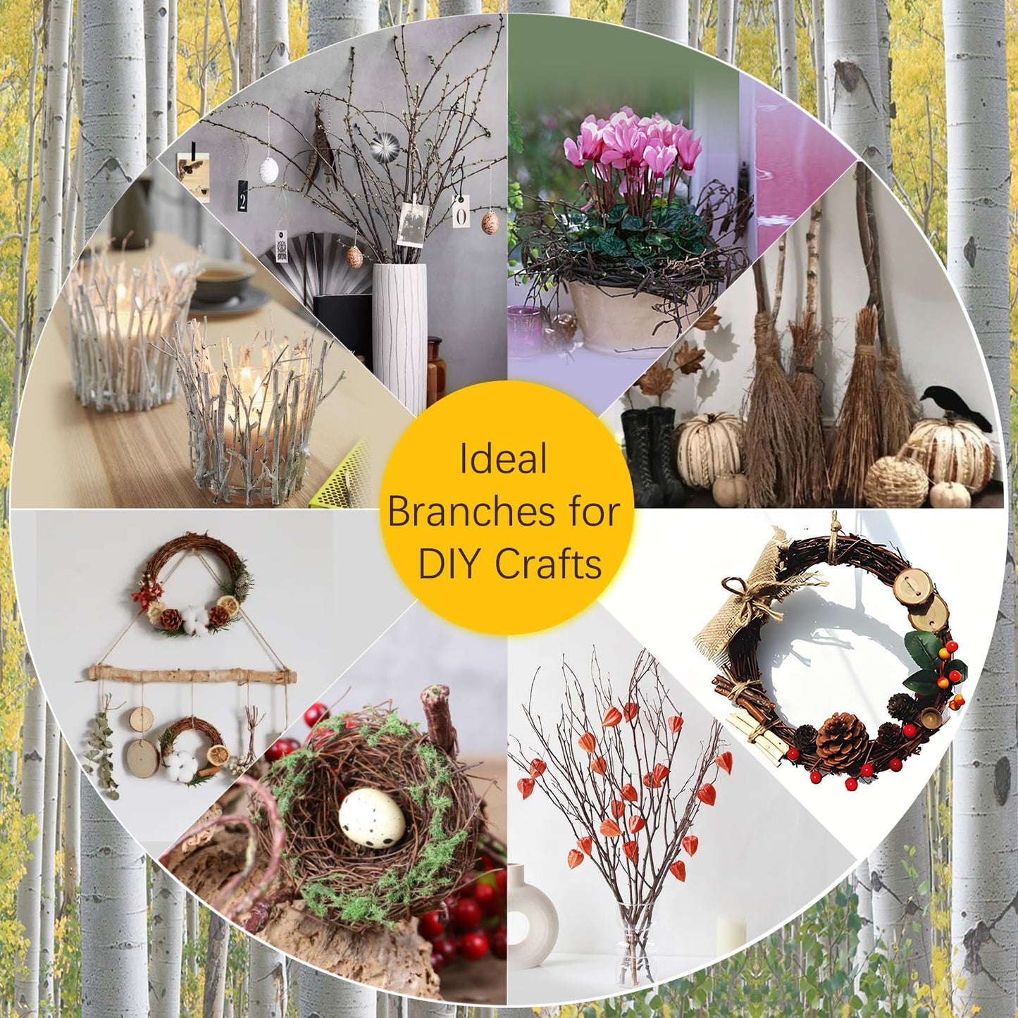 17 Inch Natural Birch Branches Dried Birch Twigs Wreath Making Supplies Dried Plants for Rustic Home Decor Easter Stems Vase Filler DIY Crafts Vases Tall Wreath Christmas Decoration Wedding (100Pcs)
