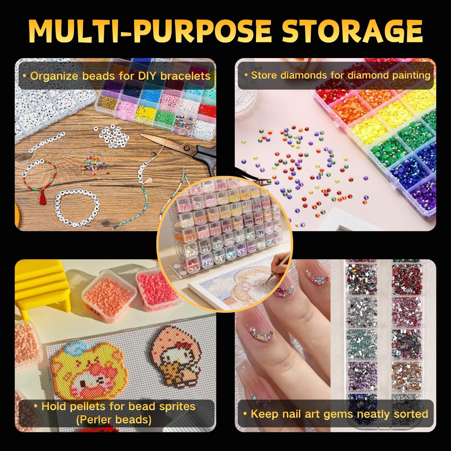 54-Jar Diamond Painting Storage Rack, Diamond Art Storage Containers with 75° Slanted Display, Funnel, Labels, Anti-Slip Pads, for Bead Storage, Jewelry, DIY Crafts, Thick Acrylic Tidy Desk Organizer