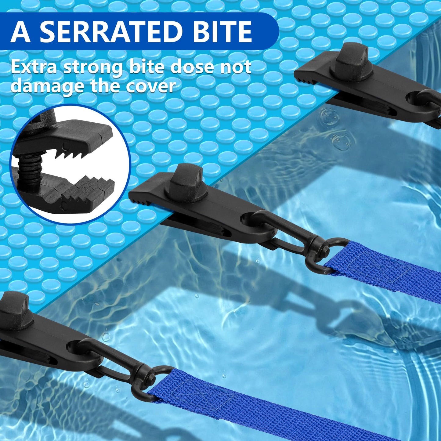 codree 24 Pcs Pool Solar Cover Reel Attachment Kit, Inground Swimming Pool Solar Cover Straps and Clips, Solar Blanket Strap Kit Including 8 Straps with Hooks, 8 Clips and 8 Touch Fastener (Blue)