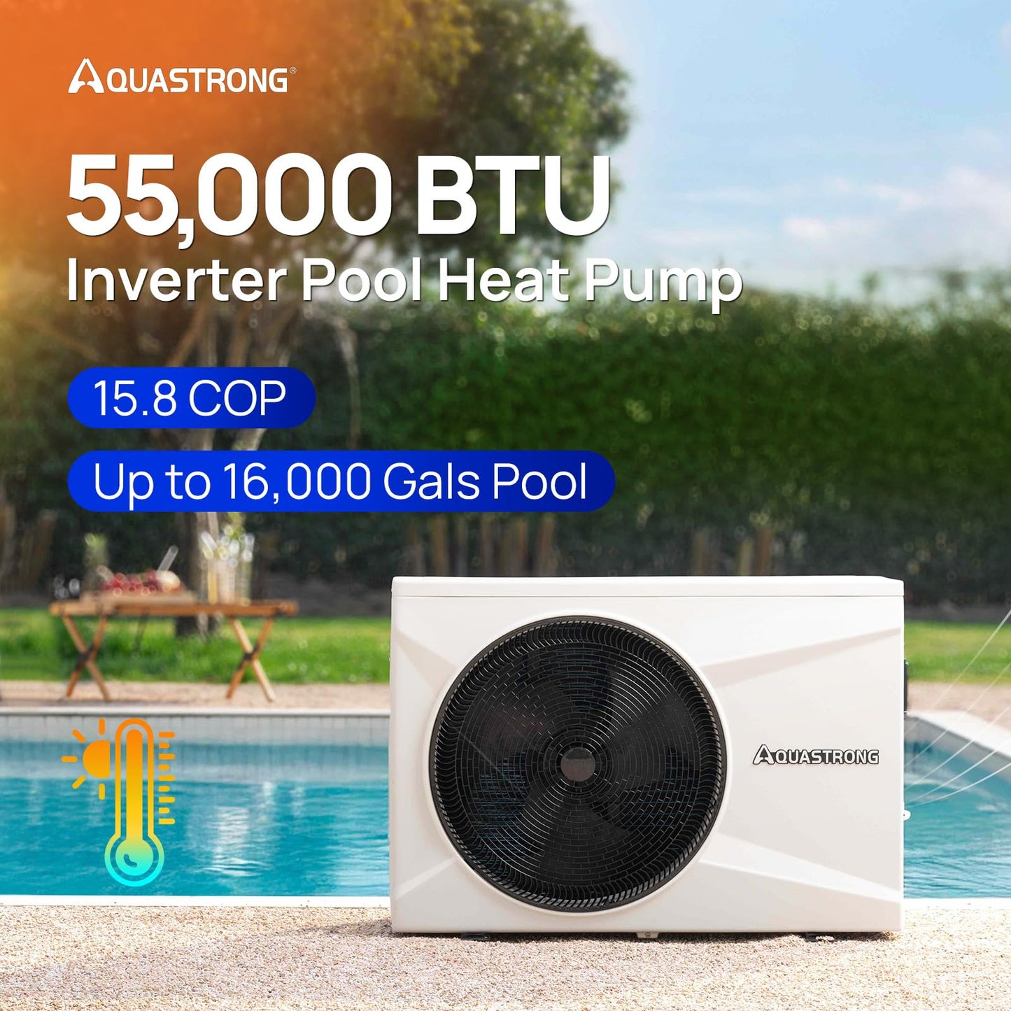AQUASTRONG Inverter Swimming Pool Heat Pump,Pool Heater for Above Ground and Inground Pool Heating Smart WiFi Control and Cooling Pool Heater Pools Up to, 16000 Gallons