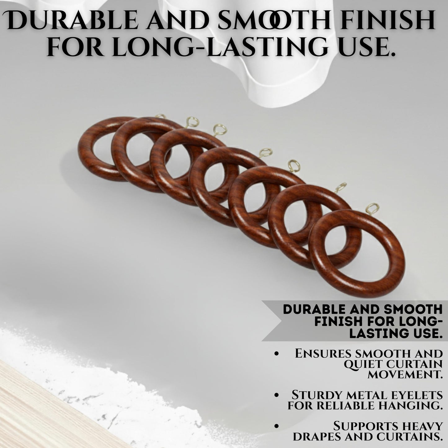 Handmade Classic Wooden Curtain Rings for Window and Door Decoration Wood Drapery Rod Rings for Home Decor-(50 Pcs, Inner Dia : 2.5)