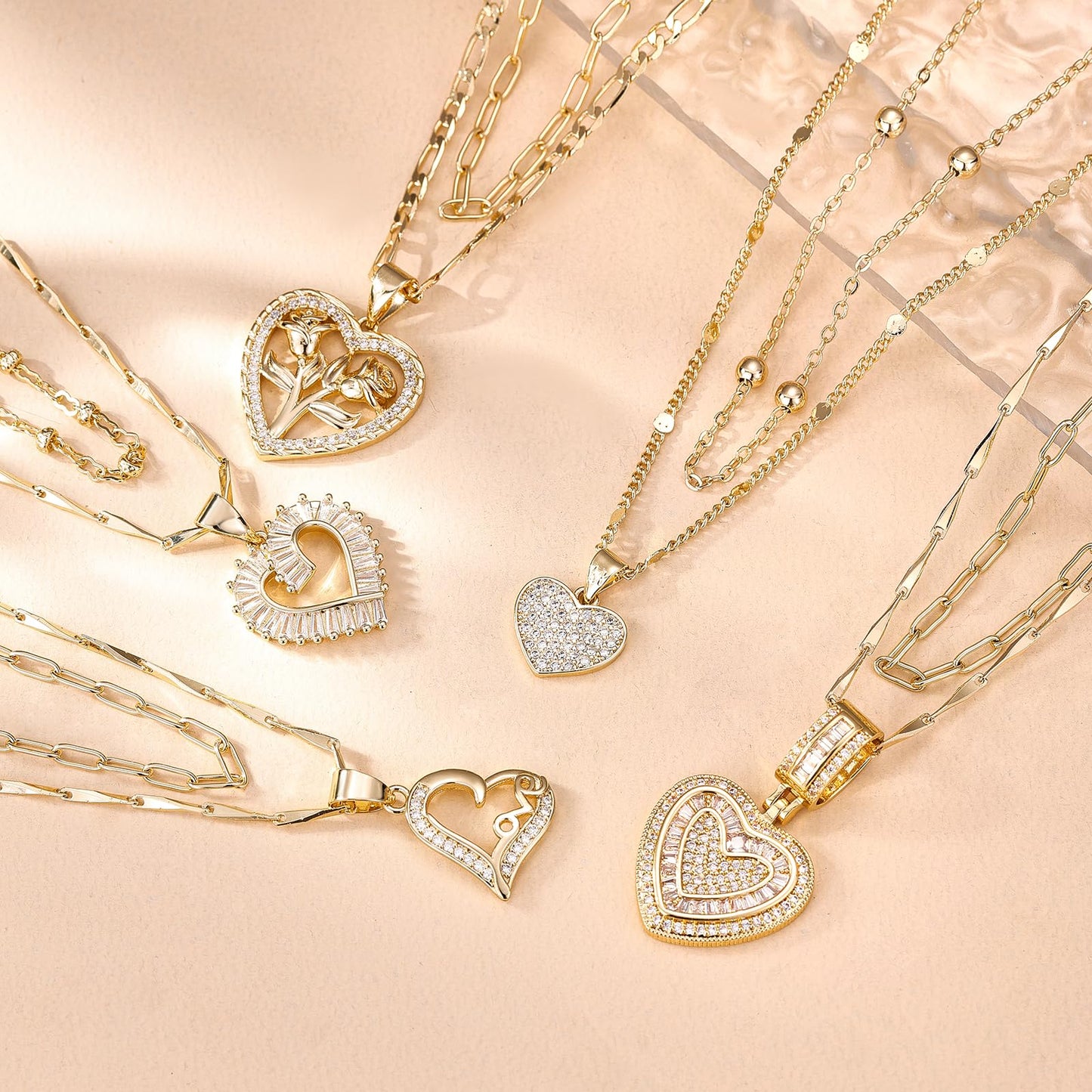MEIITRUE Heart Necklaces for Women Trendy 14k White Gold Plated Dainty Layered Necklace Set Cubic Zirconia Love Pendant Choker Thin Paperclip Chain Stackable Jewelry Gift