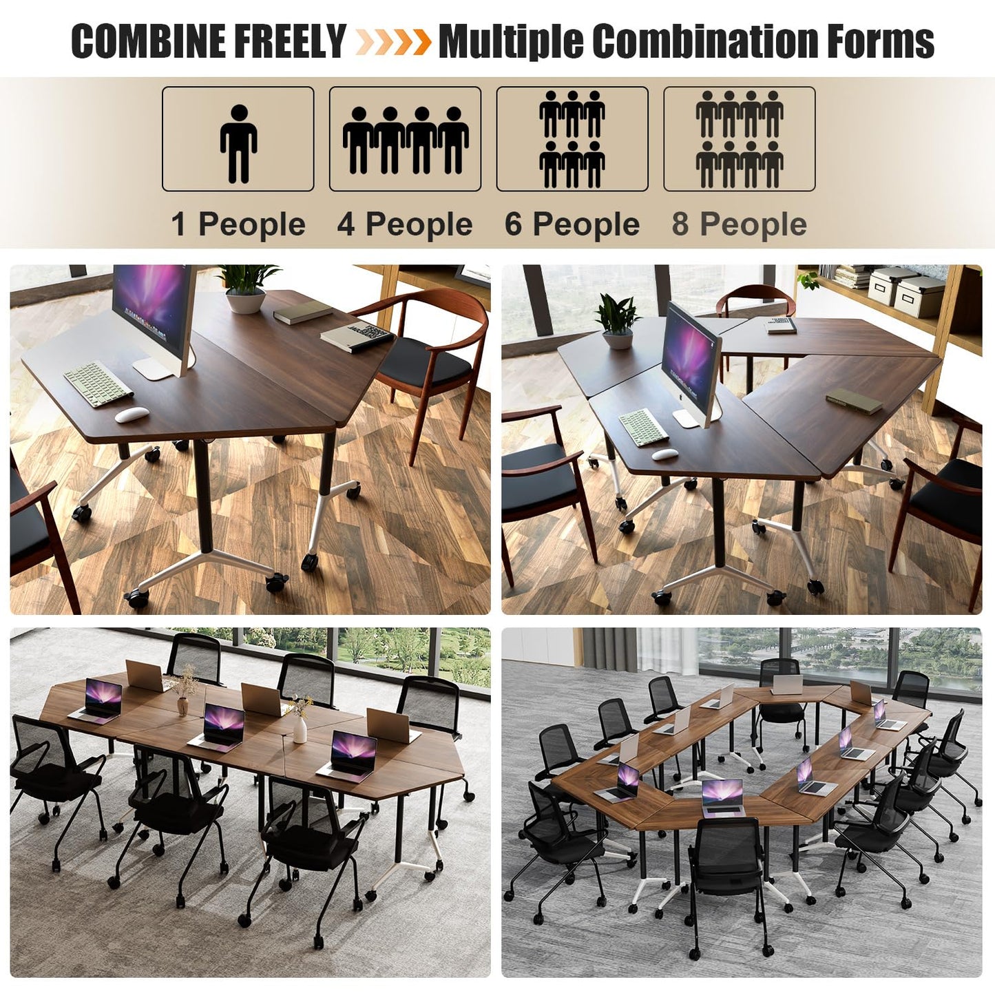 Modern Conference Table,47.2 Inch Meeting Seminar Table,Folding Conference Room Tables with Caster Wheels,Sturdy Mobile Training Table Business Boardroom Tables for 2-10 People,Support 550lbs (6pack)