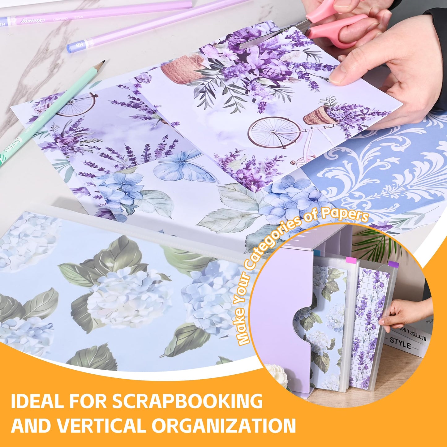 Sxaffayc 12 Pack Scrapbook Paper Storage 12x12 Paper Organizer with 60PCS Sticky Index Tabs for Holding Scrapbooking, Vinyl Sheets, Cardstock and Photos