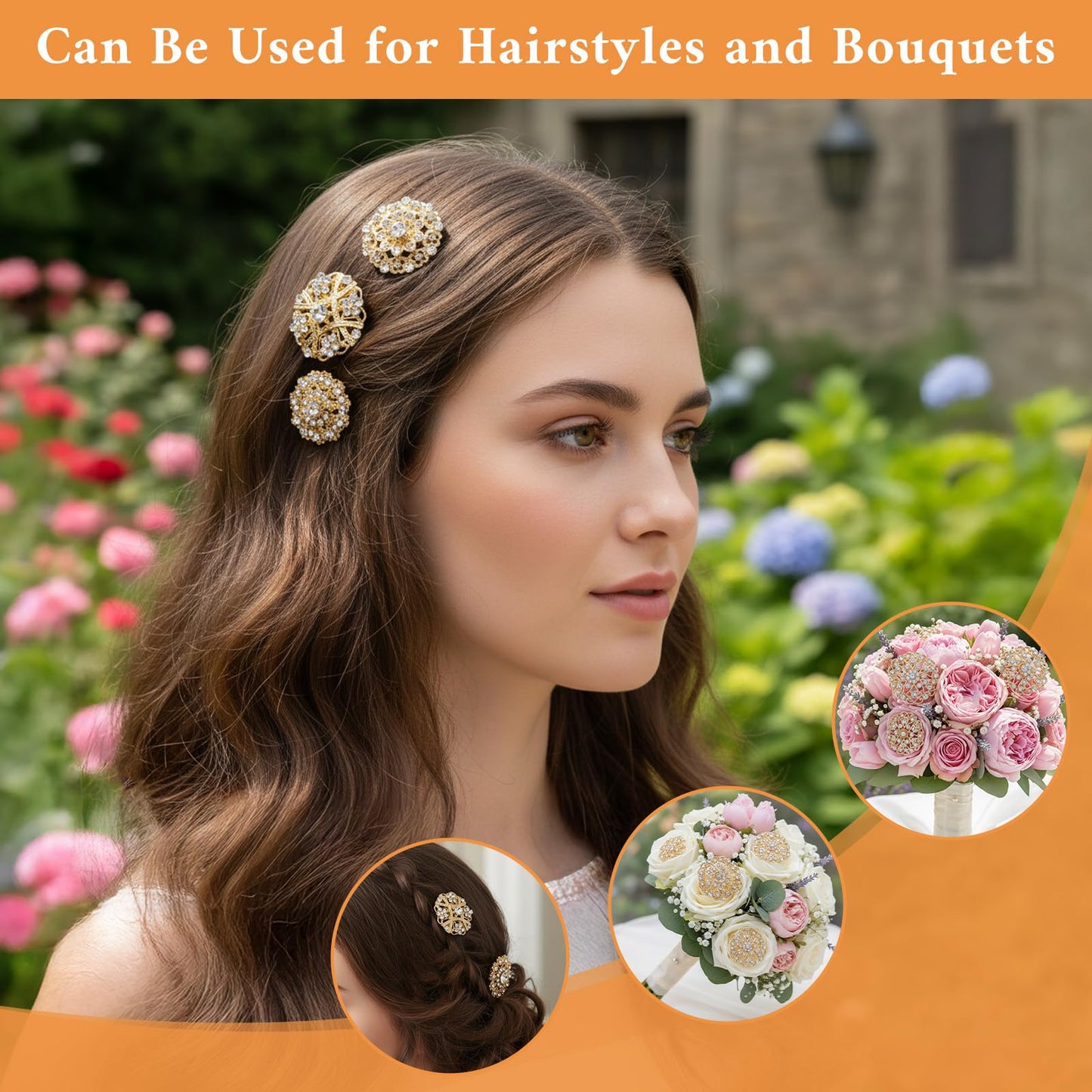 14 Pcs Crystal Flower Brooch Pin Sets Gold Crystal Brooches Pearl Wedding Bouquet kit Set for Women DIY Craft Party