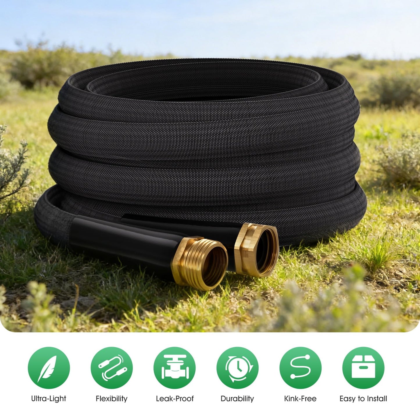 Garden Hose 50FT, Non-Expanding Water Hose Ultra Lightweight, Kink-Free, Burst-Resistant, Lead-Free, Flexible & Durable High-Pressure Hose for Yard, Lawn, Outdoor, Car Washing