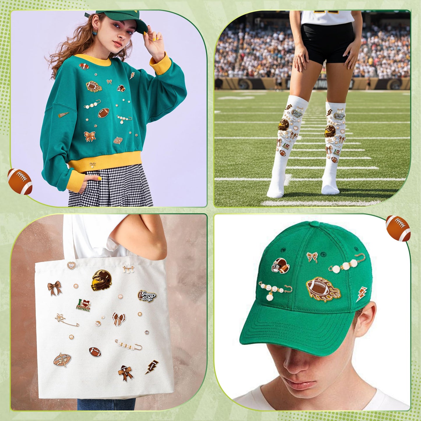 Football Junk Socks Charms Kit - 79 Pcs Football Themed Brooches and Pins Socks Kit for Women Jewelry Charms Pins Chenille Patches Accessories Sock Kit for Sport Game Decorating and Personalizing Sock