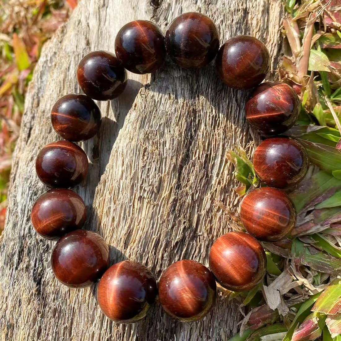 18mm Red Tigers Eye Bracelet for Men Women | Natural Handmade Protection Root Chakra Gemstone Crystal Jewelry for Large Beads Enthusiast & 3XLarge 9.5-10.5" Wrist | Boost Motivation Confidence
