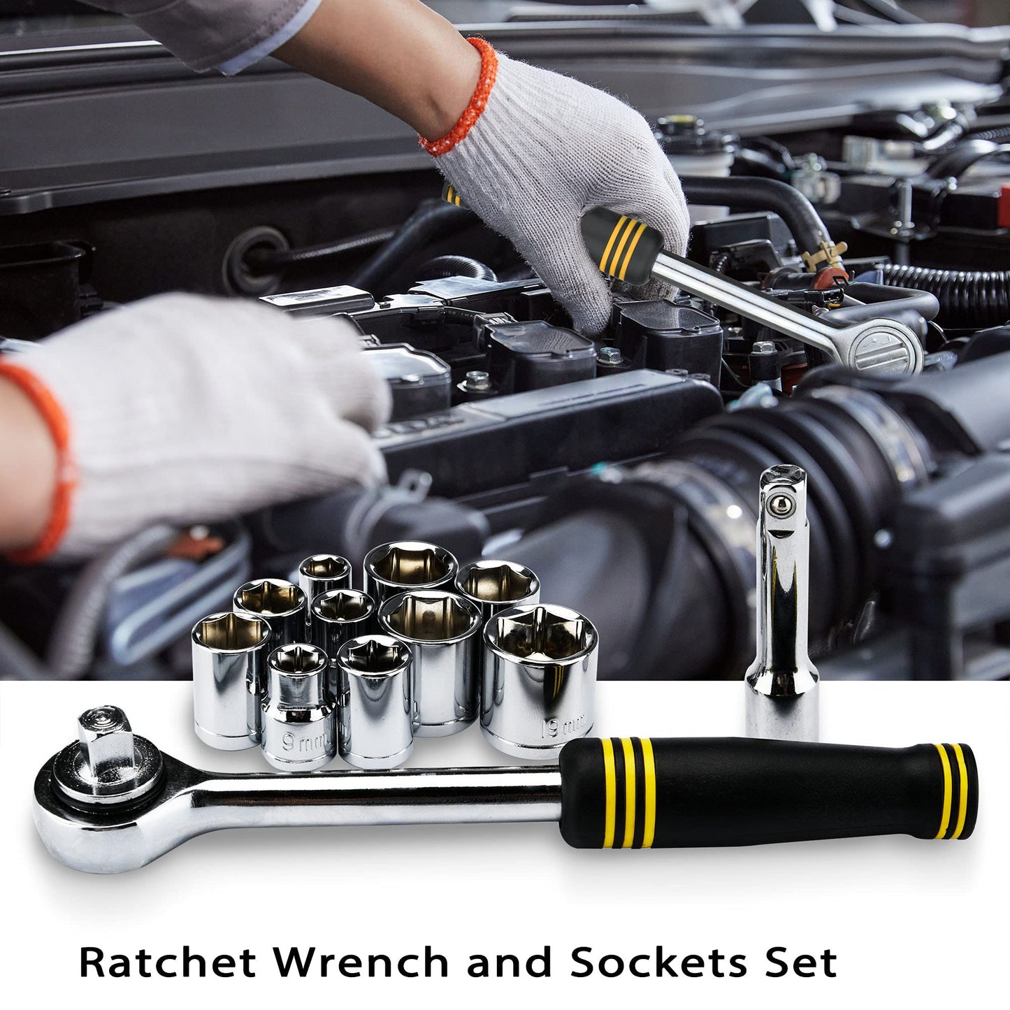 DOWELL 61-Piece Tool Set Kit Mechanic Tool Set Socket Wrench Set Auto Repair Household Repair Hand Tool Kit with Plastic Tool Box Storage Case