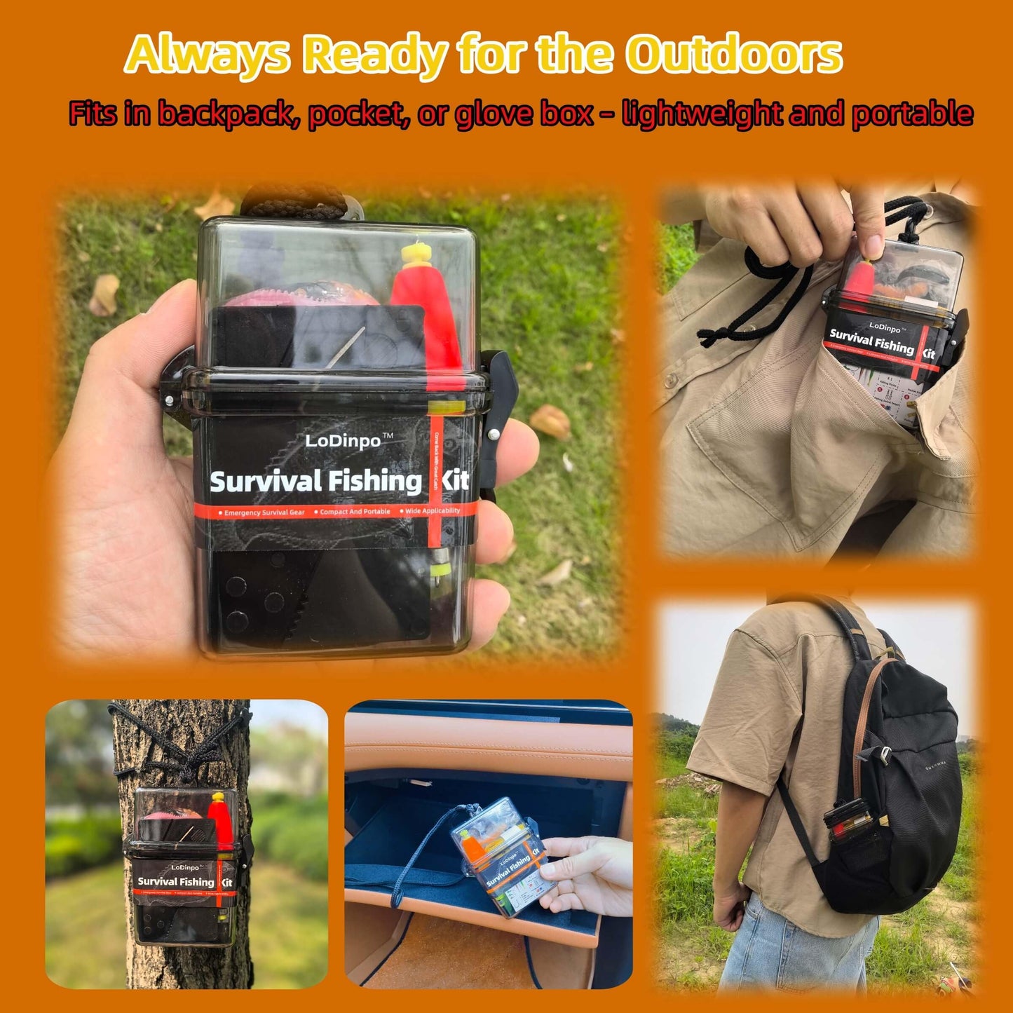 LoDinpo Mini Survival Fishing Kit, Compact Emergency Fishing Gear Box, Pocket Fishing Tackle Set for Travel & Outdoor Use Grey
