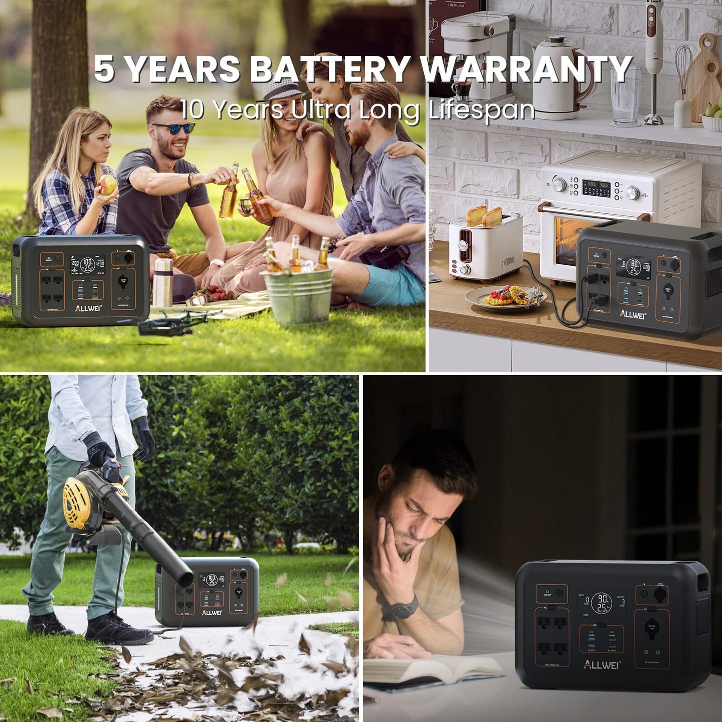 ALLWEI LiFePO4 Portable Power Station 1200W, 1008Wh Solar Generator with UPS Mode, 1.5Hrs Fast Charge, 4 AC Outlet(Surge 2400W), Power Battery Generator for CPAP Camping Outdoor Emergency
