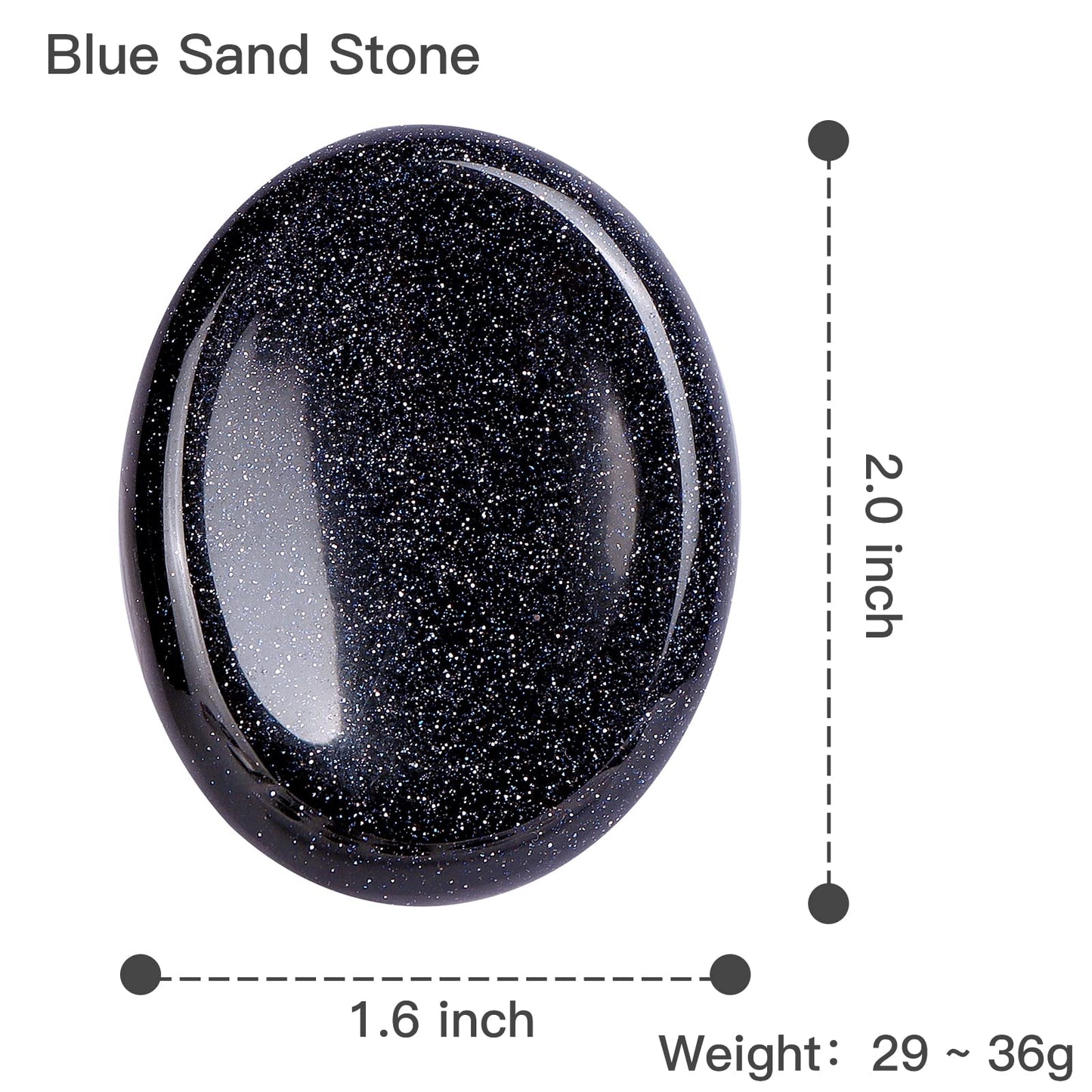 LEADGEM 2" Worry Stone Blue Sand Crystal Palm Stones, Healing Goldstone Crystals for Anxiety Meditation, Turmalina Negra Thumb Stone Anxiety Relief Items Gift