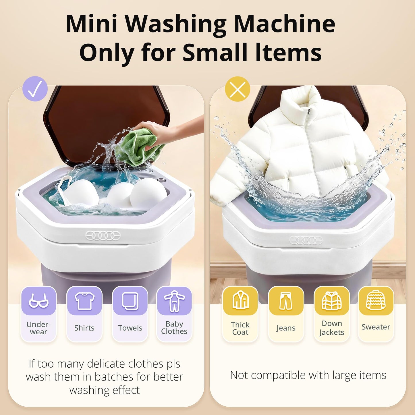 Welsteepse Portable Washing Machine, 16L Upgraded Mini Washer with Spin Basket Laundry Machine for Baby Clothes, Underwear, Socks; Ideal for Travel, Dorms, Camping (purple)
