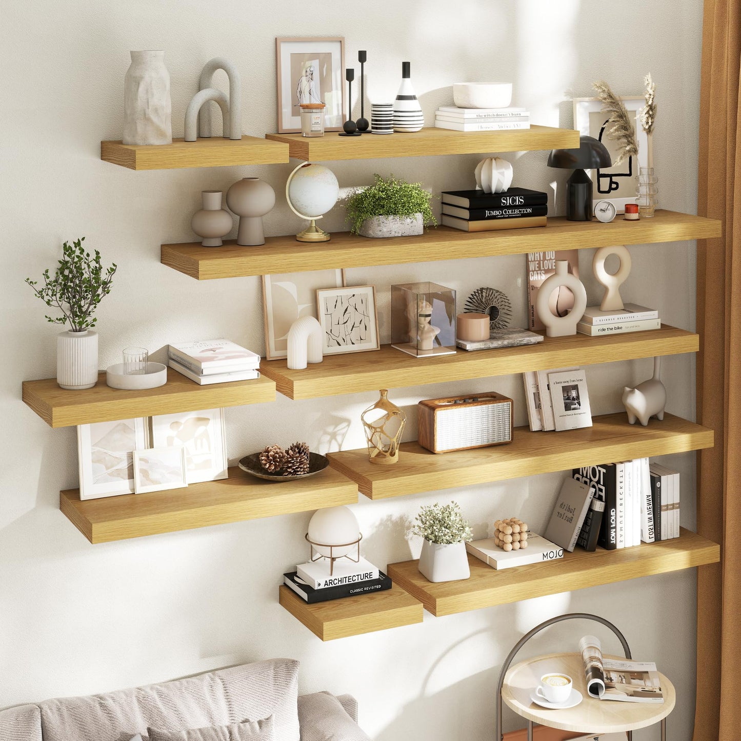 24 Inch Floating Shelves for Wall Set of 2, 12"D Wood Grain Bathroom Shelves with Invisible Brackets, Easy Install Engineered Wood Storage Shelves for Kitchen, Living Room, Bedroom, Oak Finish