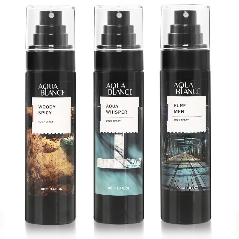 AQUA BLANCE Body Spray For Men Pack of 3 Deodorant Each 3.4 Fl Refreshing Fragrance Mist Oz
