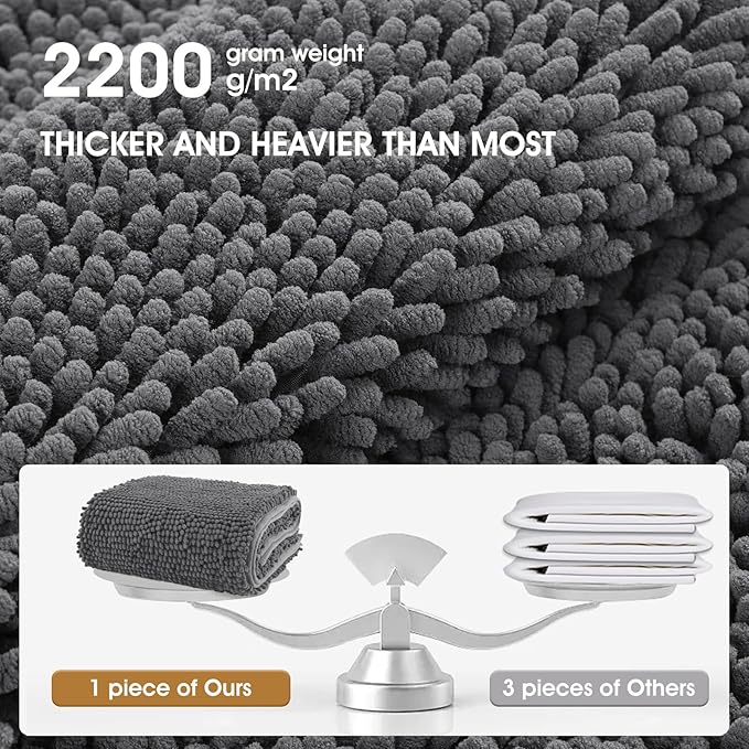 Dog Door Mat for Muddy Paws, Pet Rug Chenille Absorbent Outdoor Doormat 36"x 24", Non Slip Heavy Indoor Doormat Soft Front Inside Doormats for Entryway, Mud Paws, Patio,Dog Paw Black Grey