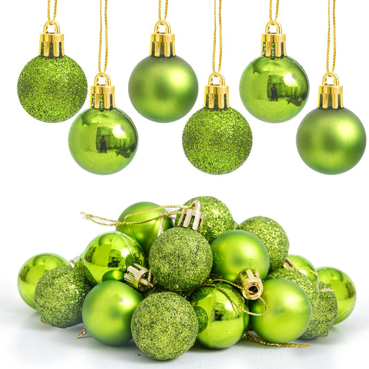 24PCS Christmas Ball Ornaments，1.18 Inch Mini Green Glitter Christmas Balls Xmas Tree Hanging Decorations Decorative Balls for Xmas Tree Outdoor Indoor DIY Craft Party Supplies
