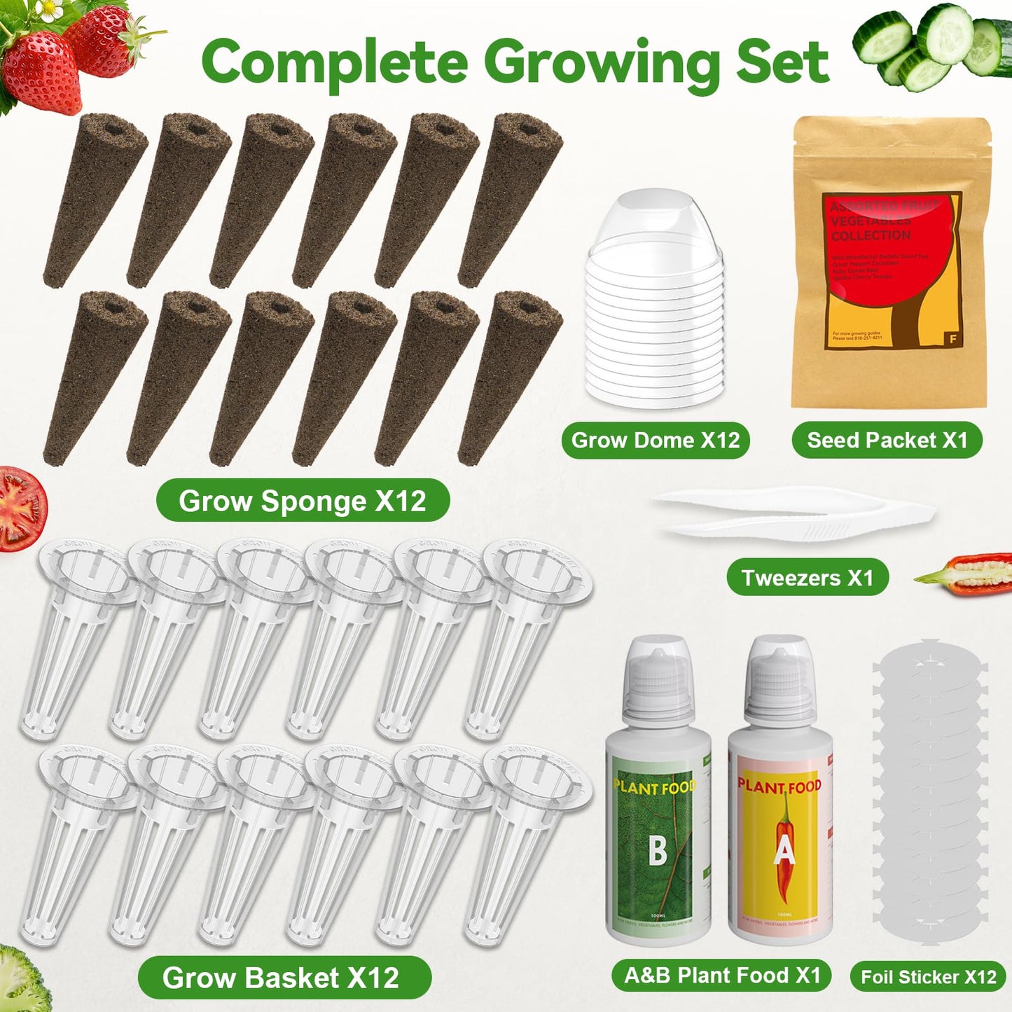 inbloom 12-Pod Fruit Seed Pod Kit for AeroGarden, iDOO, Ahopegarden Hydroponic Growing System, Included Strawberry, Cucumber, Green Pepper, Golden Tomato, Radish, Dwarf Pea, Beet, 400+ Seeds