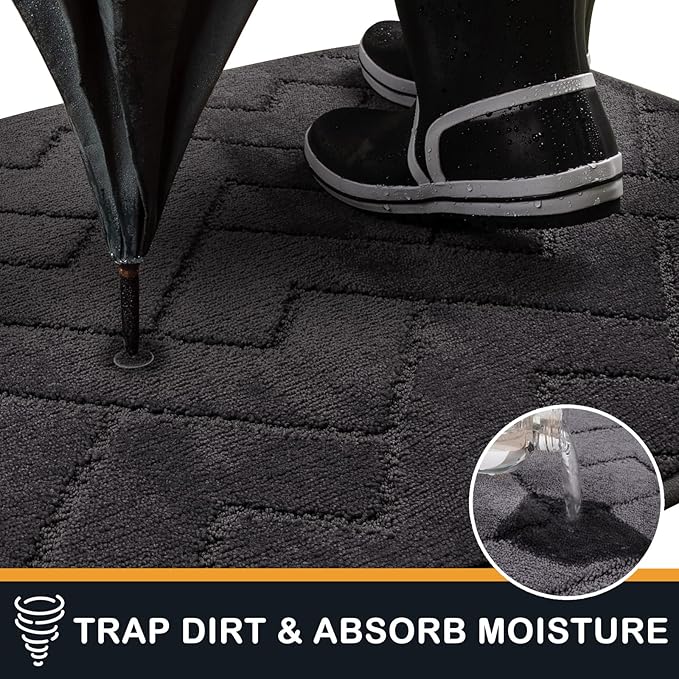 PURRUGS Dirt Trapping Door Mat 20" x 31.5", Non-Slip Machine Washable Entry Rug, Dog Doormat, Indoor Front Door Mat, Super Absorbent Entryway Rug for Muddy Shoes & Paws, Charcoal