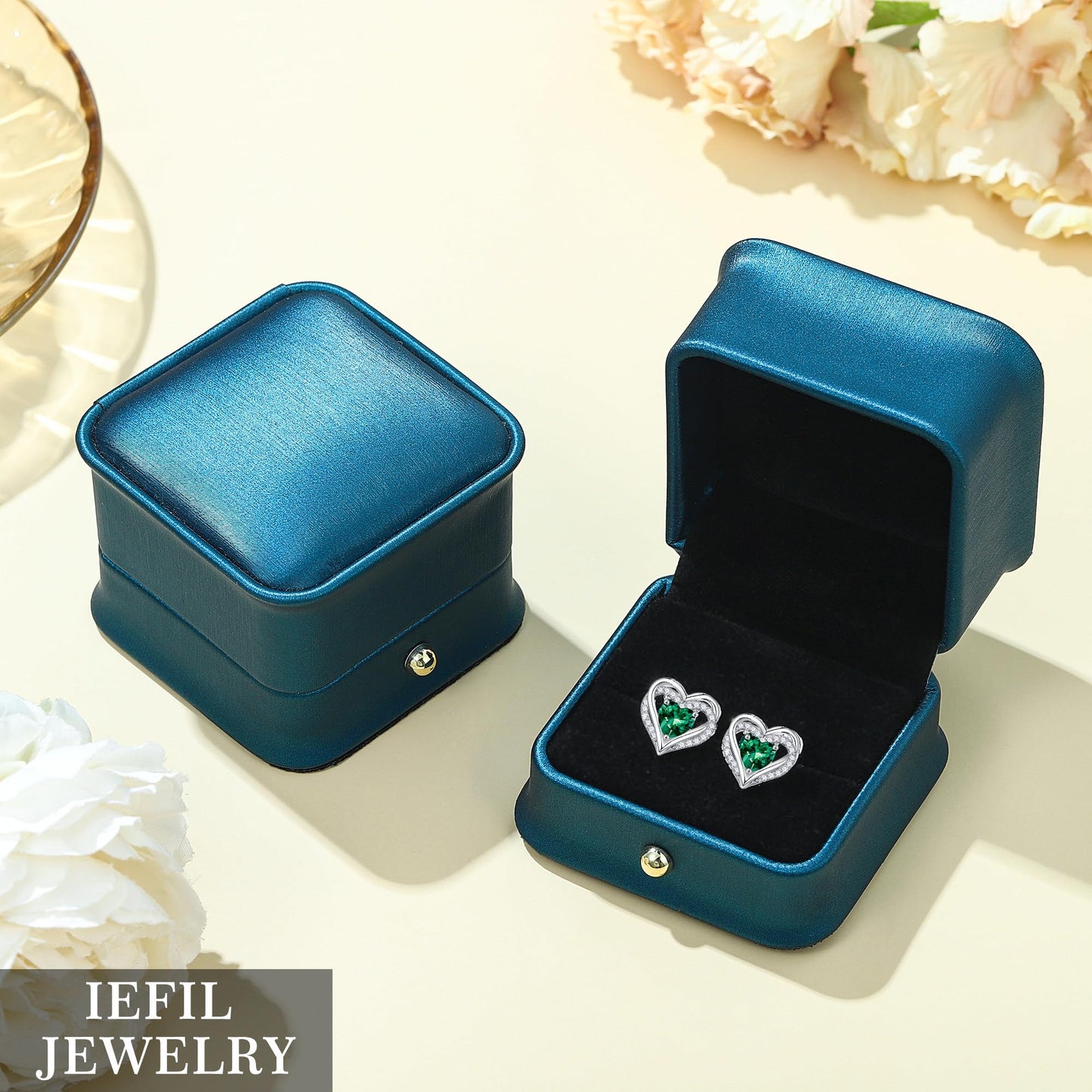 Iefil Heart Earrings for Women, 925 Sterling Silver December Birthstone Blue Tanzanite Heart Stud Earrings for Women