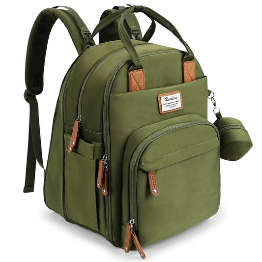 RUVALINO Diaper Bag Backpack-Expandable Baby Bag with up to 50% Capacity -Baby Essentials Bag with Changing Pad Insulated Bottle Holders & Pacifier Case, Waterproof, Army Green XL