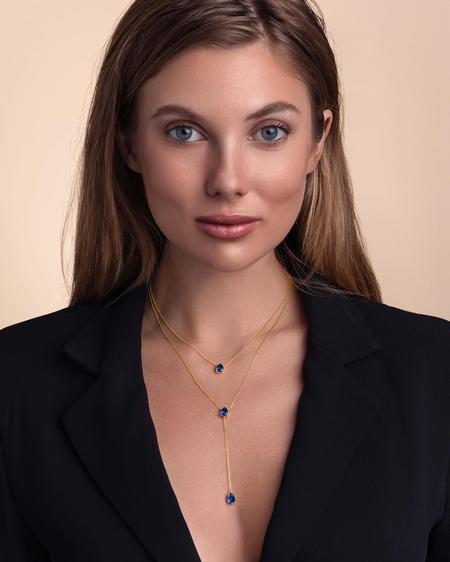 SNGIA Long 18K Gold Plated Blue Green Red Layered Pendant Necklace For Women (Emerald, Ruby, Seafoam, Sky, Sapphire, Pink), Dainty Birthstone Necklace, Statement Necklace Jewelry Gifts.