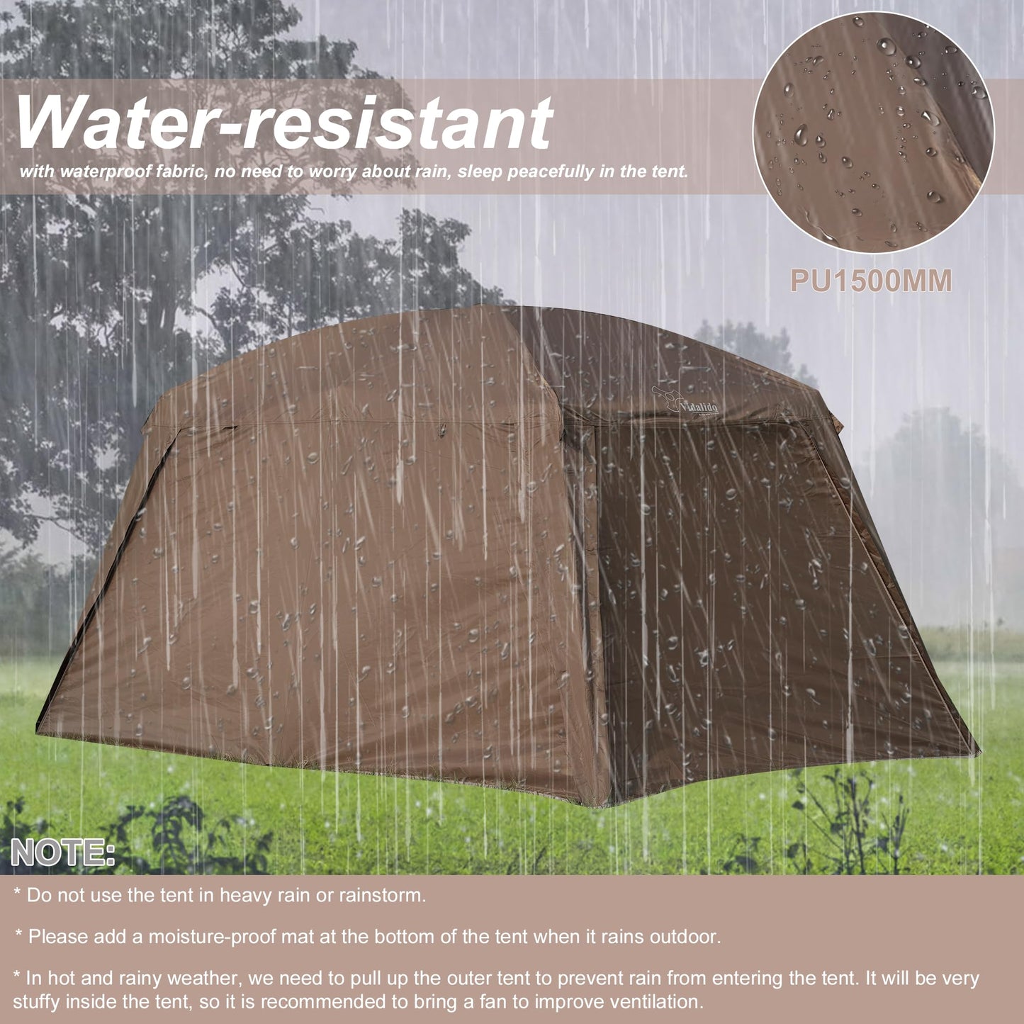 Vidalido 4-6 Person Camping Tent with 3 Door 2 Room Large Family Cabin Tents, Double Layer Waterproof Portable Glamping Tent, Big Tents for Outdoor Camping Hiking and Backpacking
