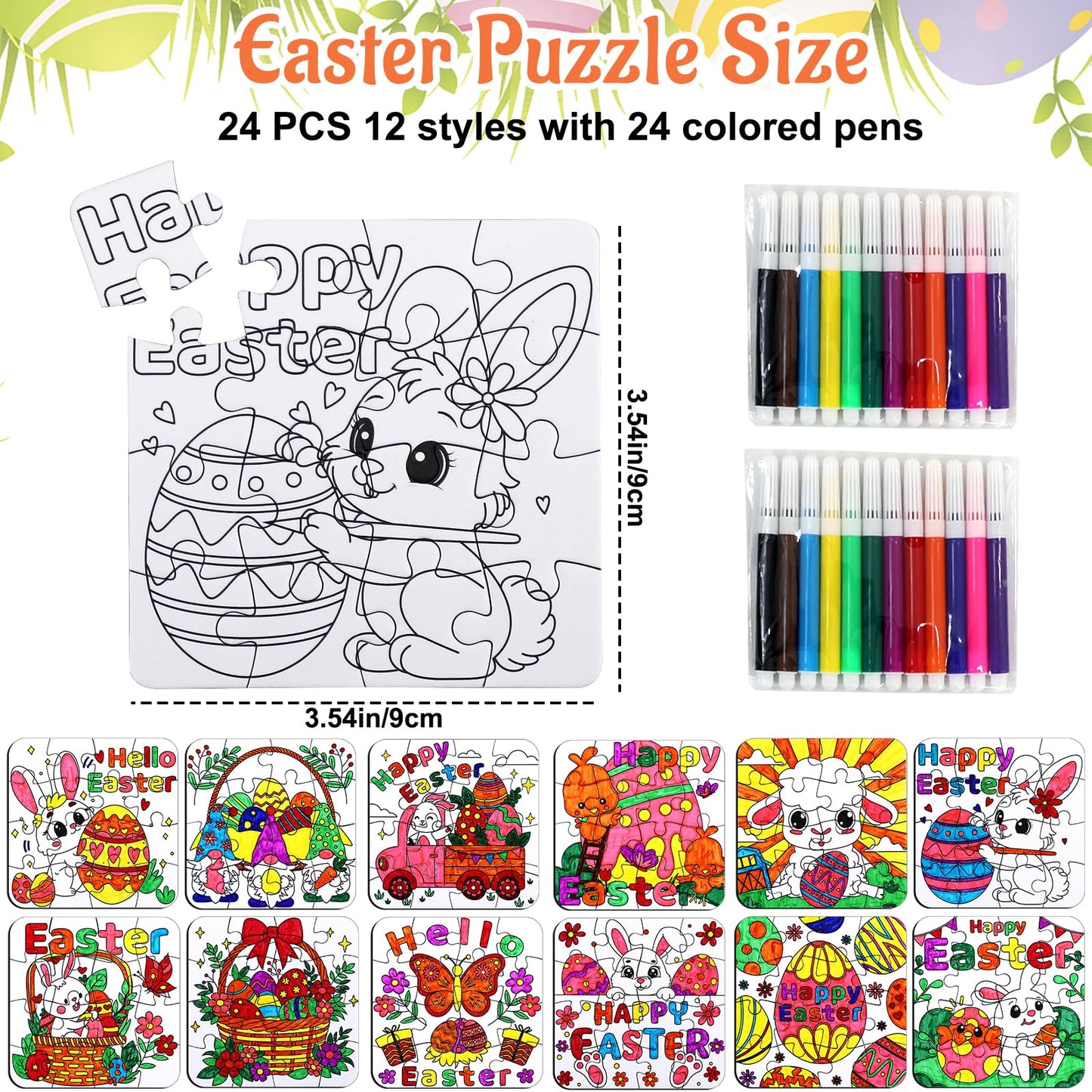 24 Pcs Easter Crafts Puzzle for Kids Ages 4-8, Easter Activities Arts DIY Jigsaw with Egg Bunny Basket Flower, Spring April Craft for Party Favors Gifts Christian Classroom Coloring Games Toy Bulk